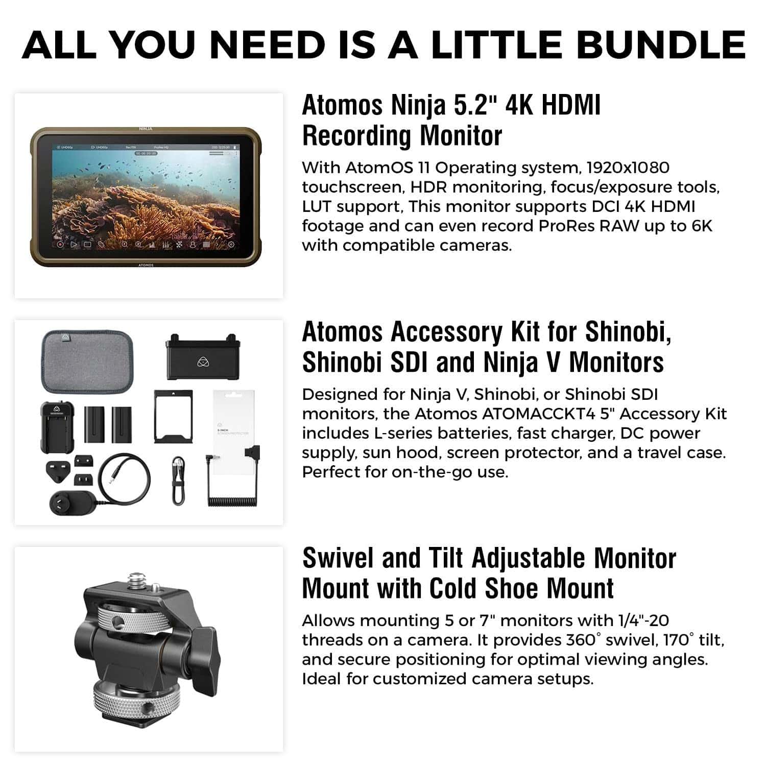 Atomos Ninja 5.2" Monitor de Grabación 4K HDMI con Kit de - Imagen 3