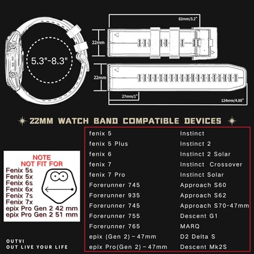 OUTVI Banda de reloj de 22mm para Garmin Fenix 6 Pro/Fenix - Image 3