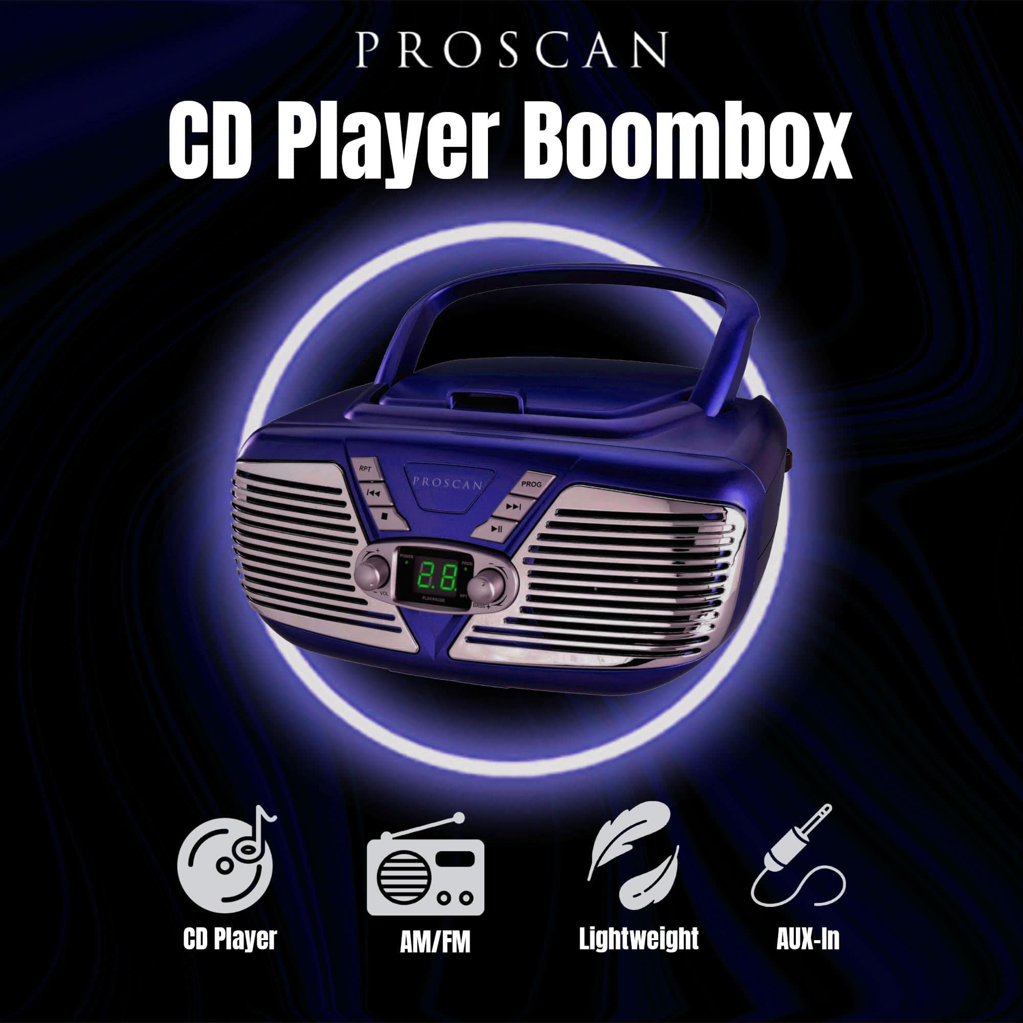 Proscan Elite Retro CD Player - Radio Boombox CD Portátil - Image 4