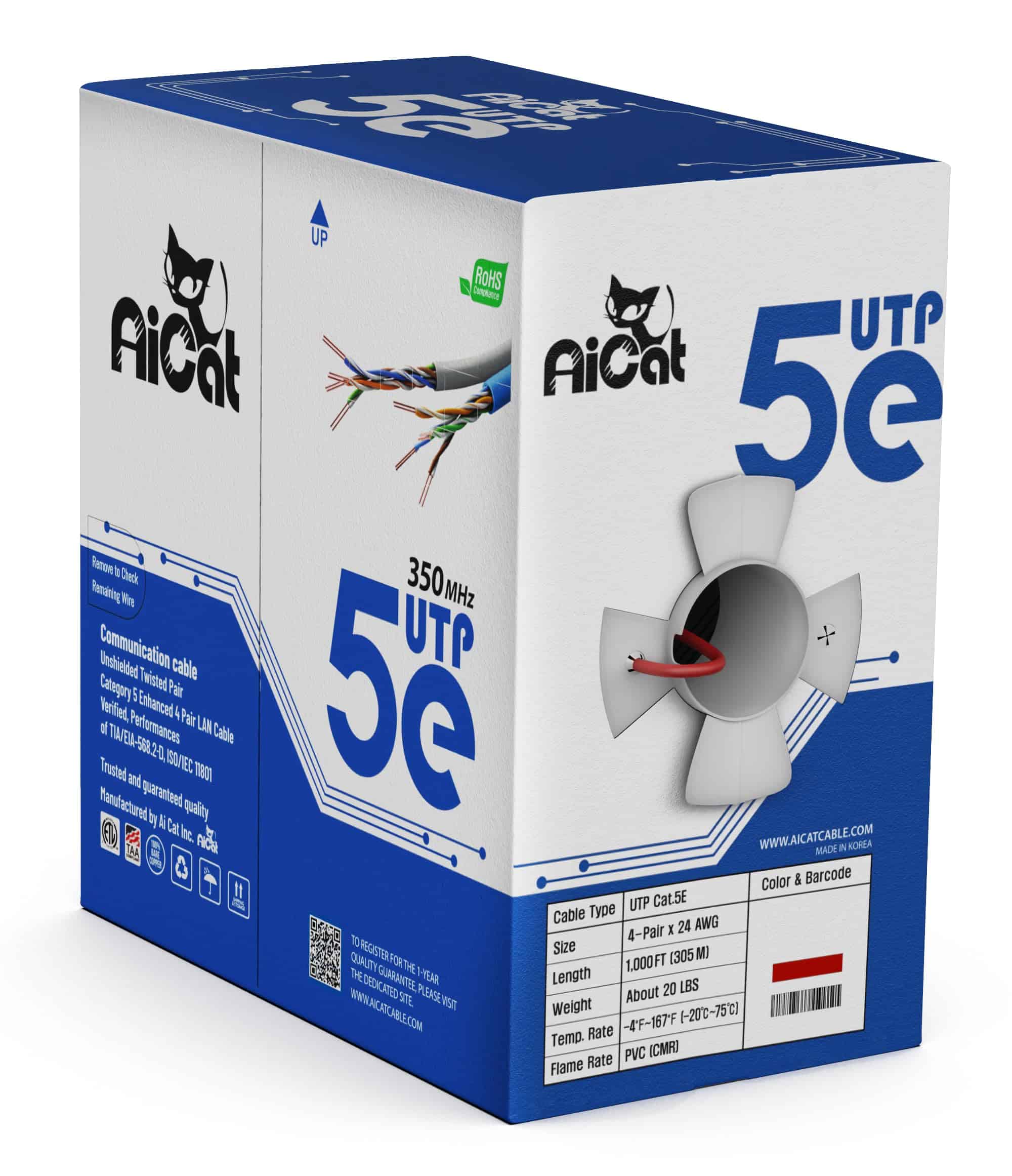 Cable Ethernet Cat 5e AiCat 1000ft Riser CMR -Rojo
