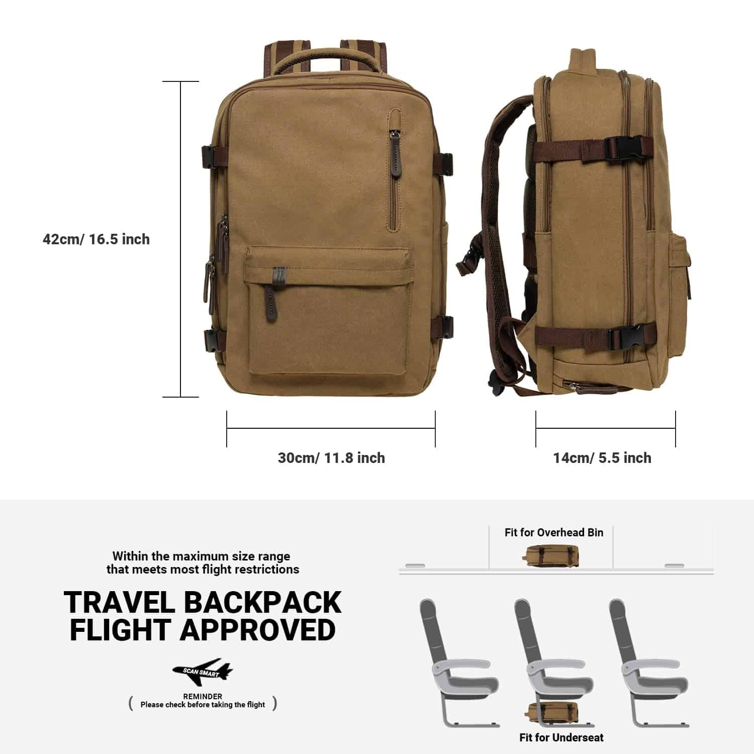 Mochila de Viaje de Lona KAUKKO, Equipaje Personal Aprobado - Image 3