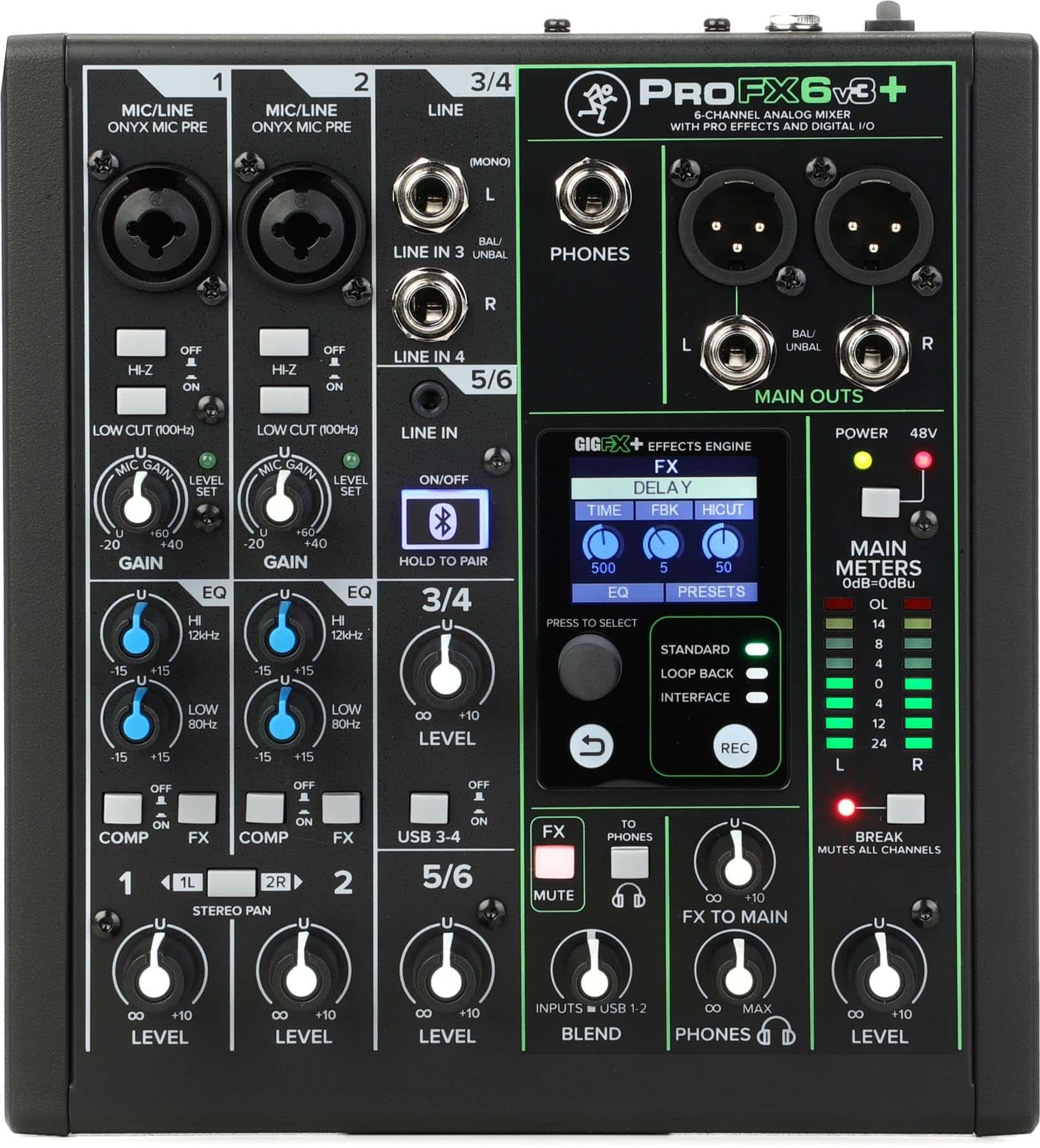 Mezcladora de Audio Mackie ProFX6v3+ 6CH con Efectos -Negro