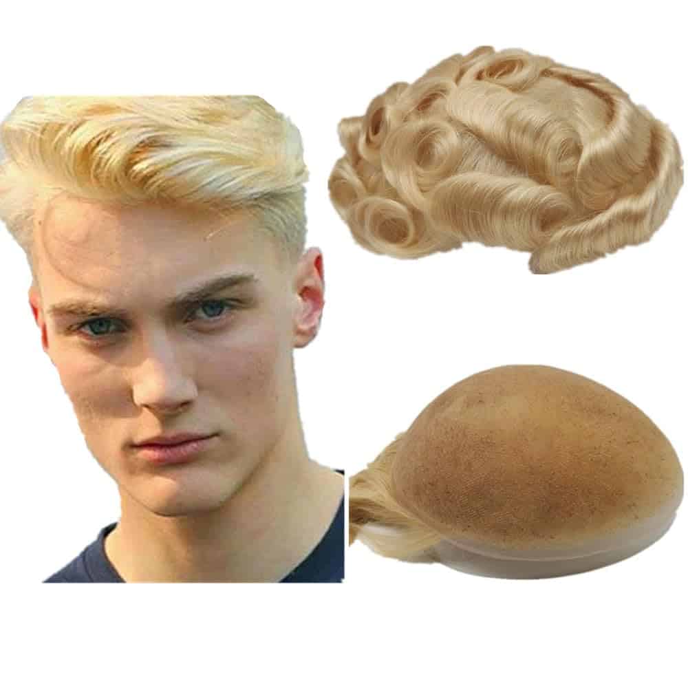 Tupé europeo de cabello humano para hombres con encaje
