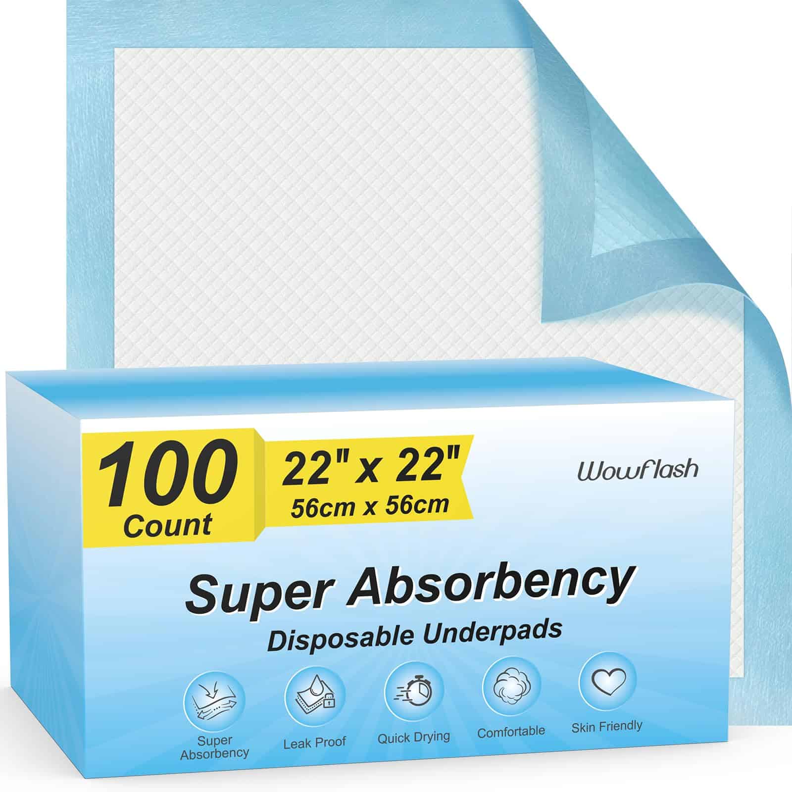 100 Count 22¨ x 22¨ Super Absorbency Disposable Underpads,