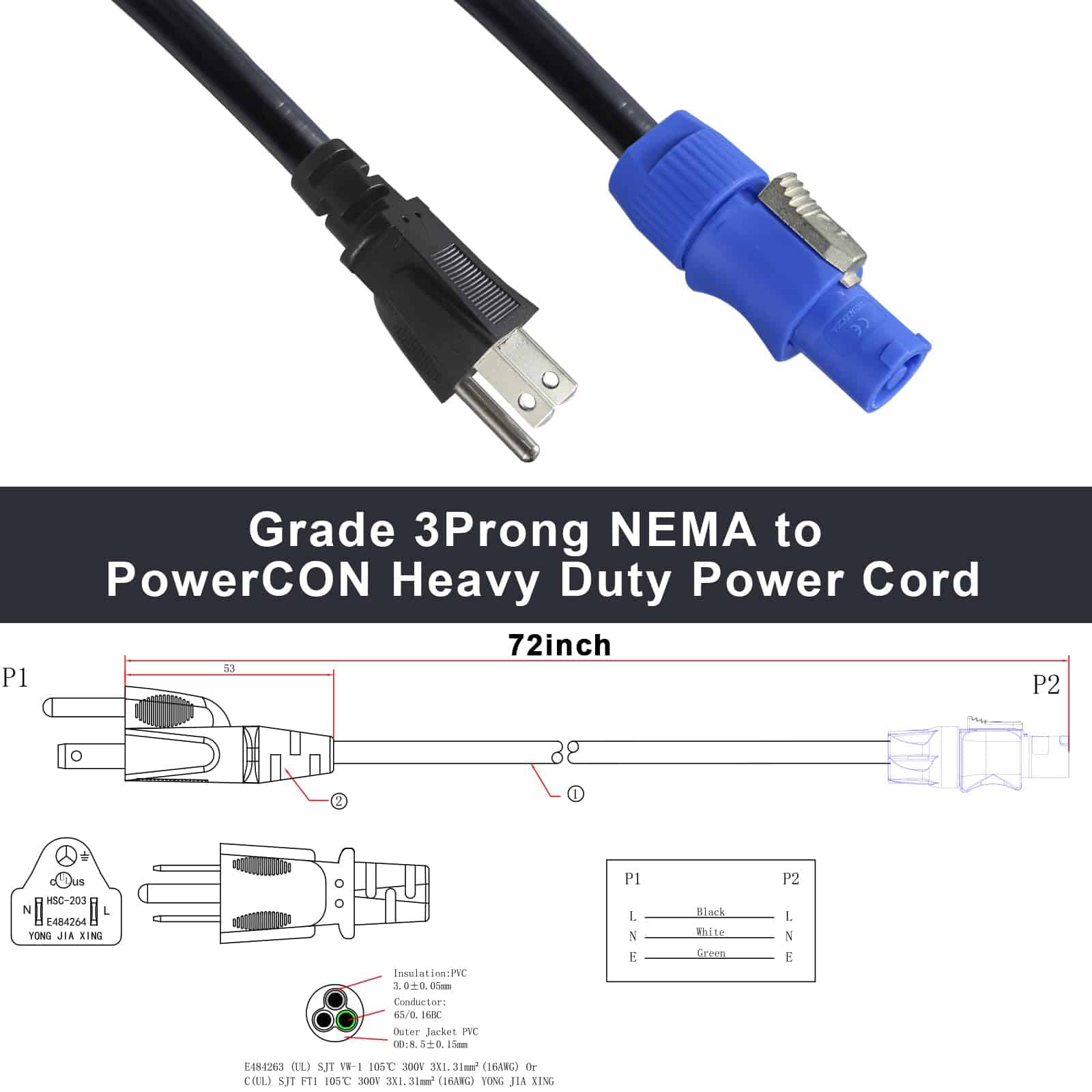 Alternative view of Cable de alimentación wininks 6FT NEMA 5-15P a NAC3FCA