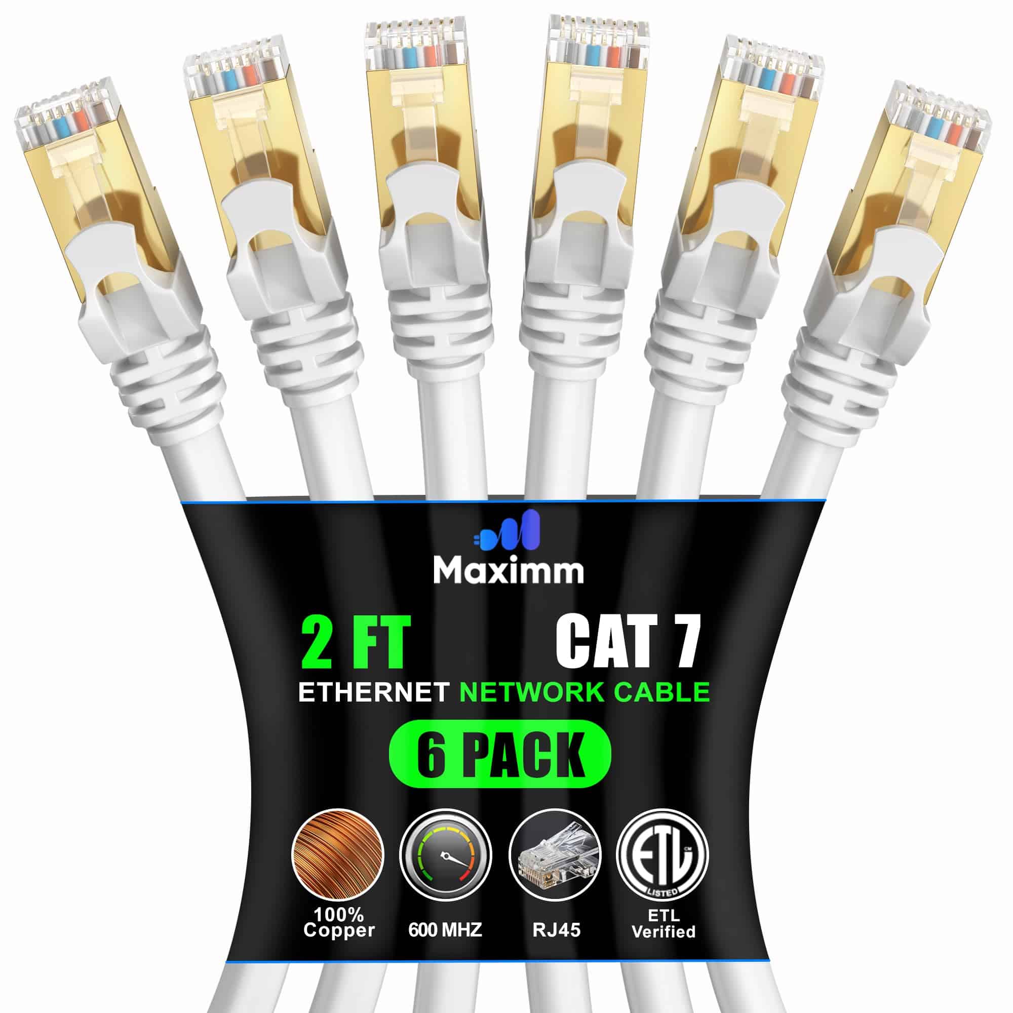 Cable Ethernet Cat 7 de 2 pies - (Paquete de 6) Cable de
