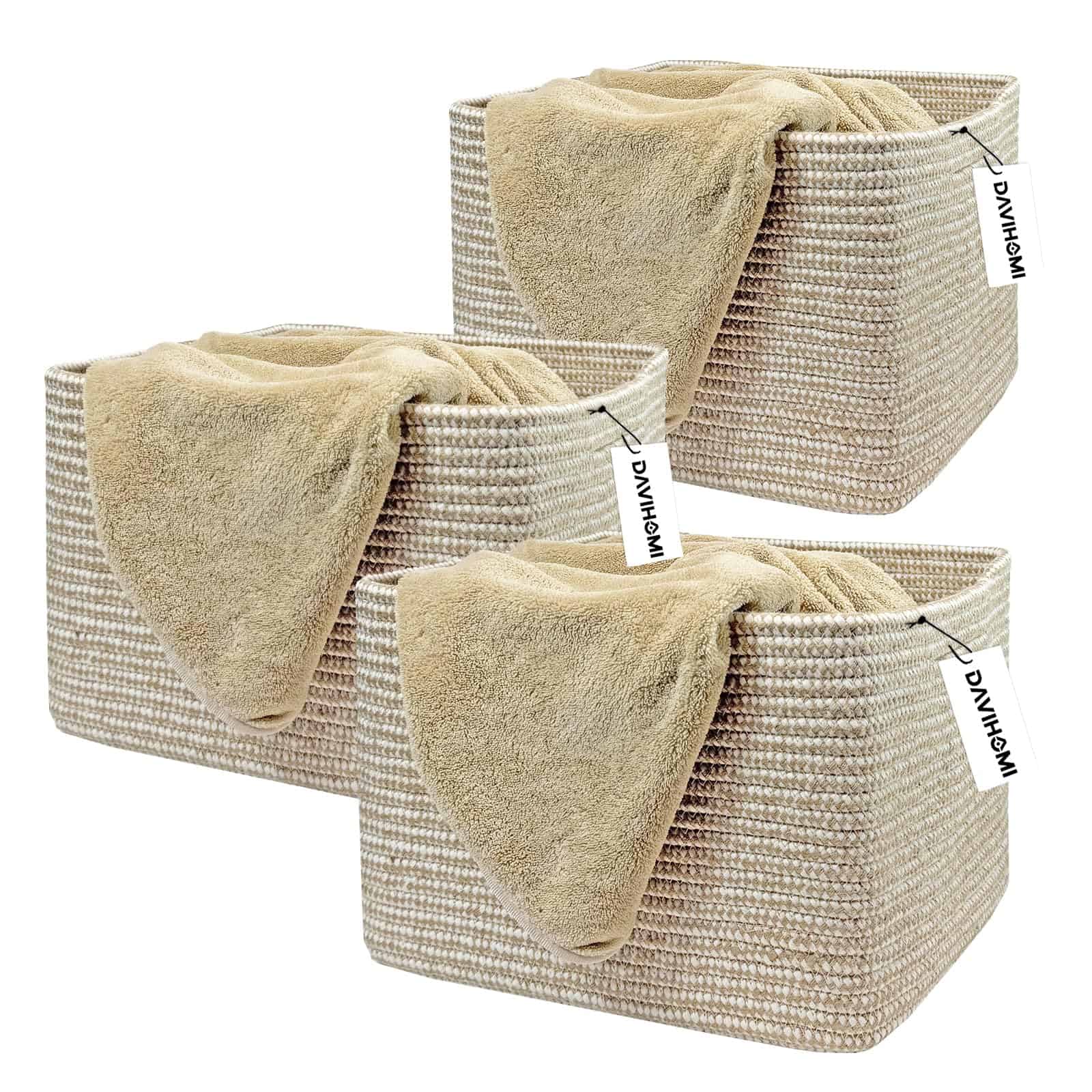 Cesto Grande de Cuerda de Algodón Tejido|13.5″ x 11″ x