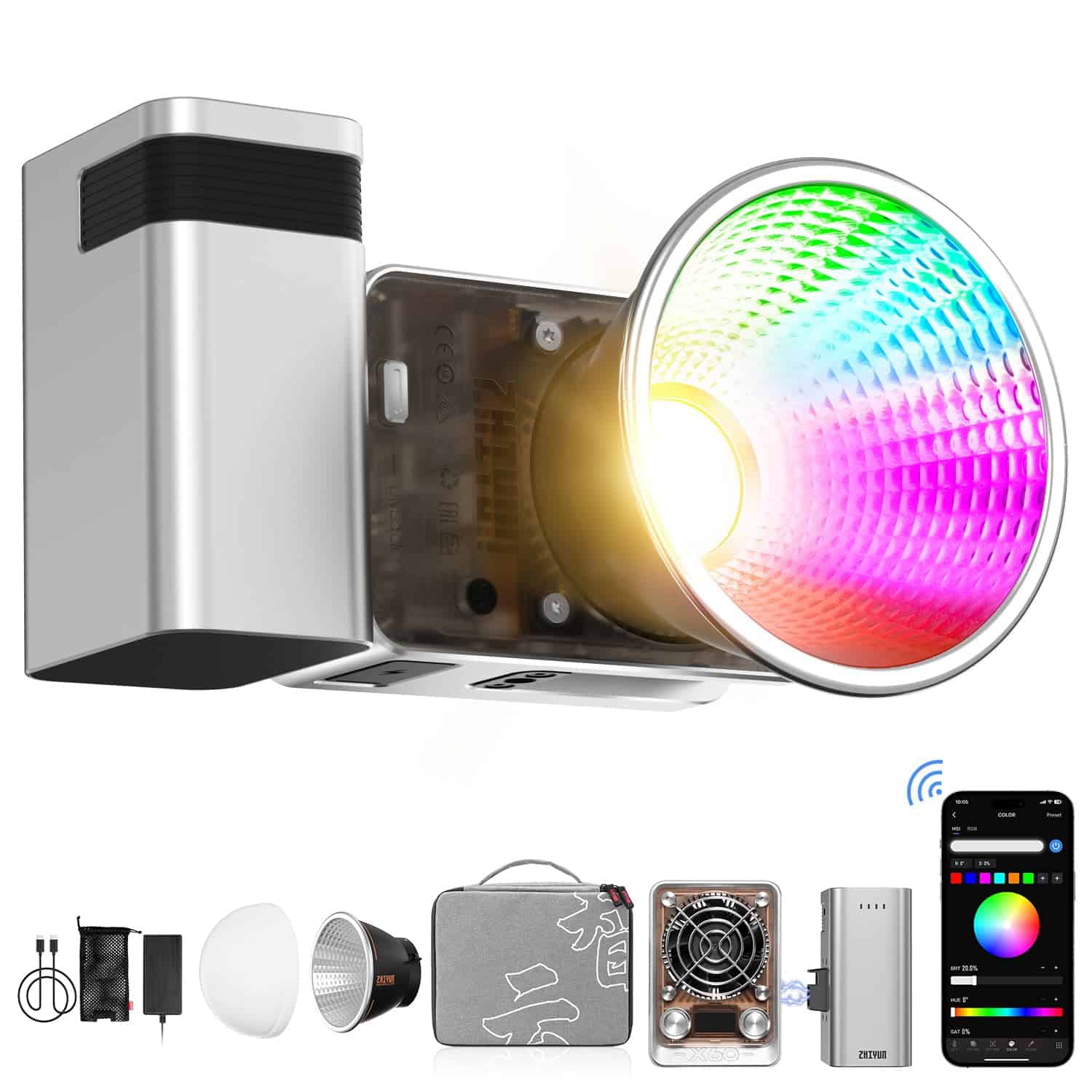 Luz De Video RGB Zhiyun Molus X60 De 60W COB Portátil -Plata