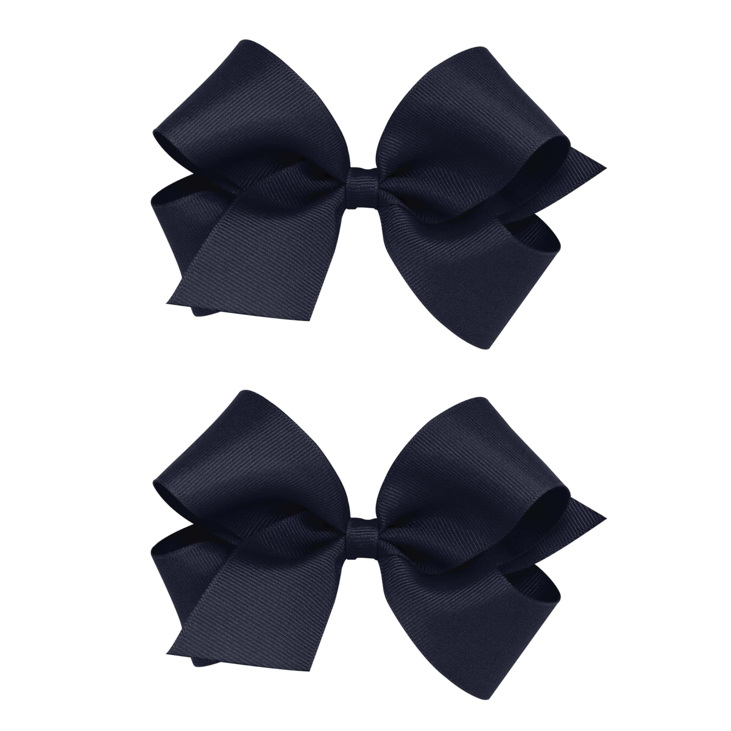 Wee Ones Girls 2 Pack Grosgrain Hair Bows -Navy