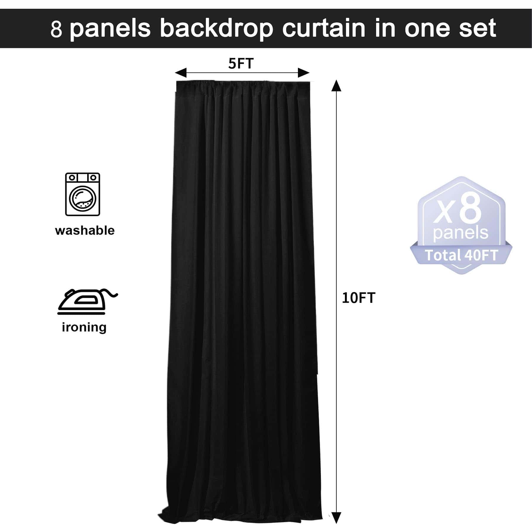 Cortinas de Fondo Negras de 40x10ft para Fiestas - HAEFOO - Image 6