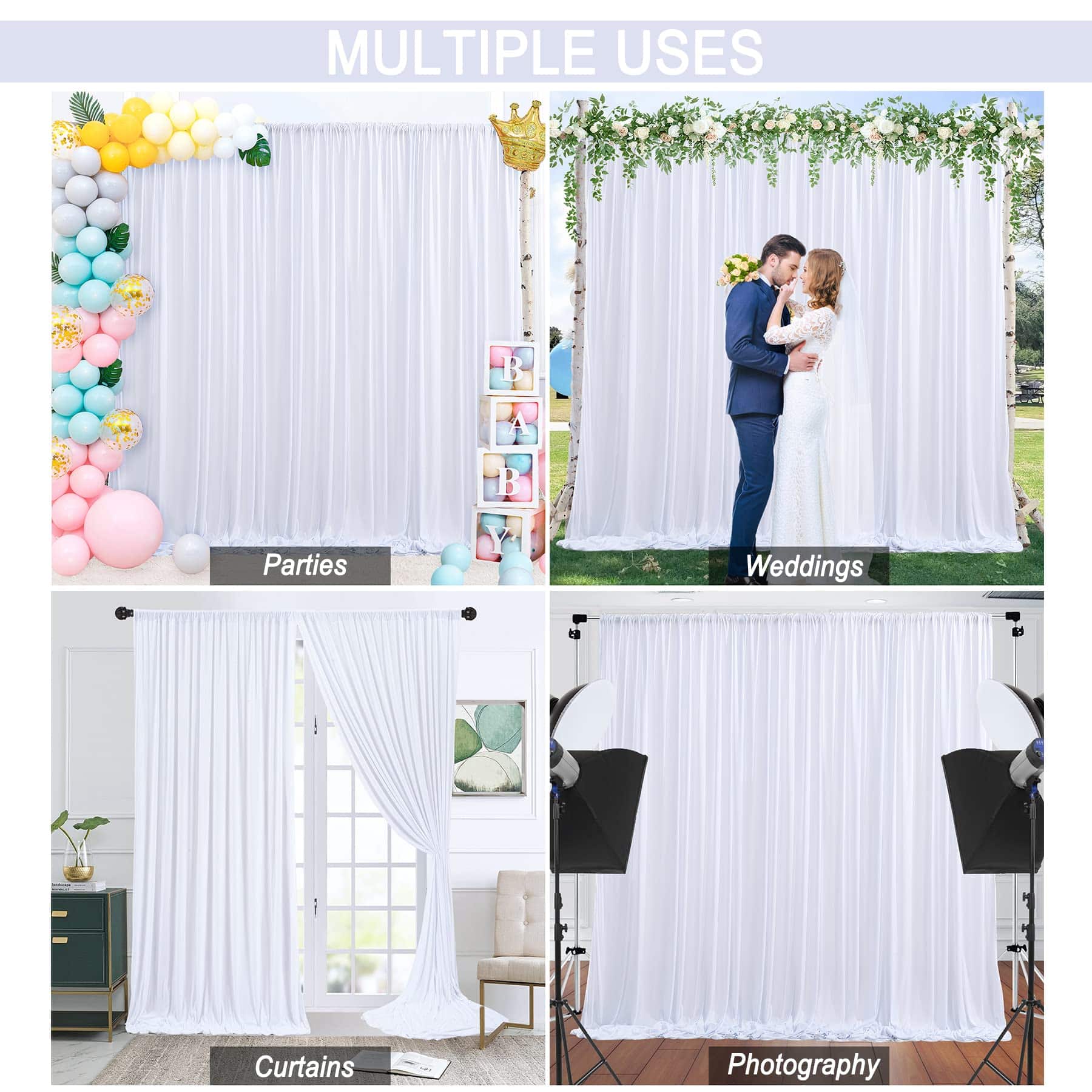 Cortinas de Fondo Blancas de 30x10 pies para Fiestas - - Image 9