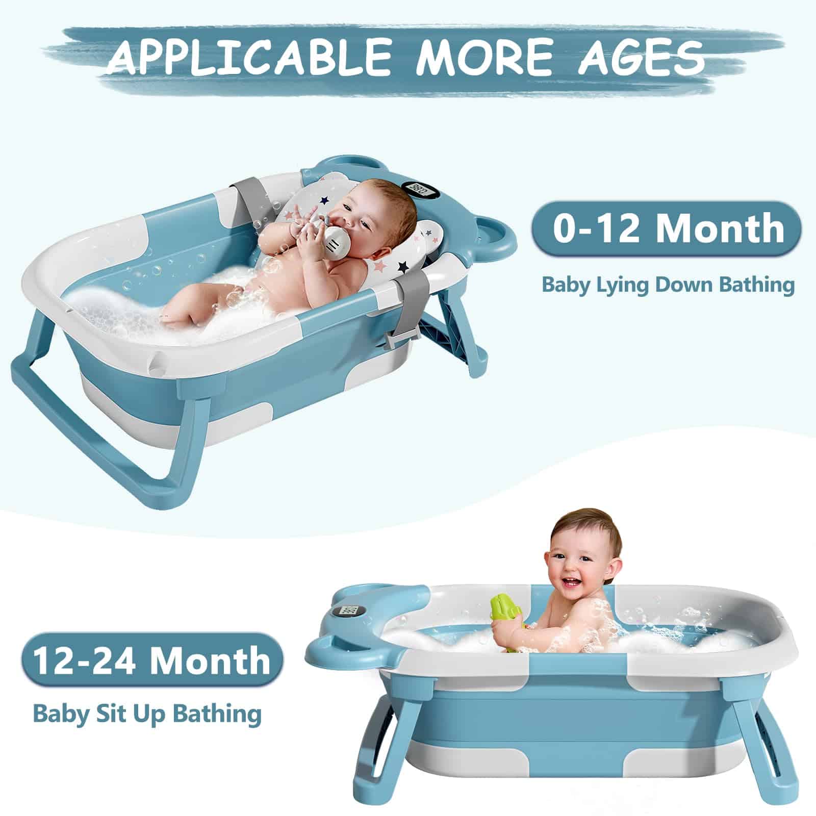 Bañera Plegable para Bebé Recién Nacido con Termómetro y 1 - Imagen 4