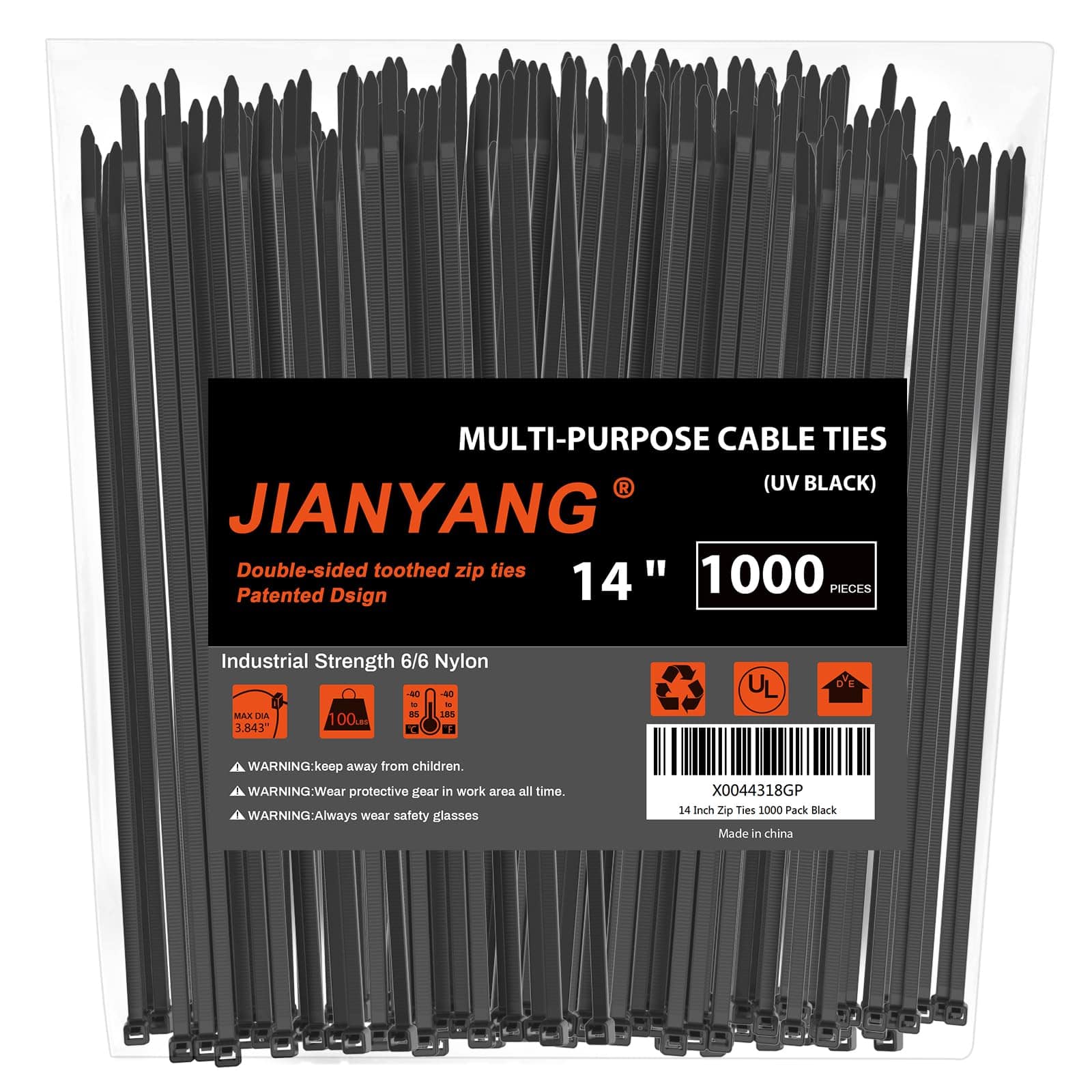 1000 Pack de Tiras de Plástico de 14 Pulgadas con Doble