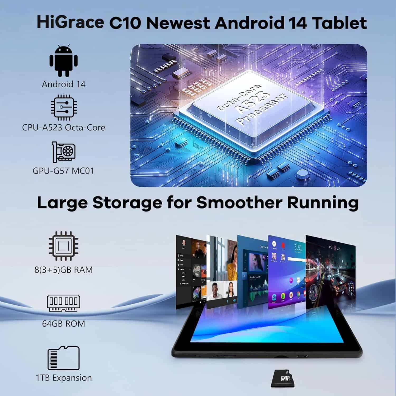 Tableta Android HiGrace de 10 pulgadas, procesador - Image 4