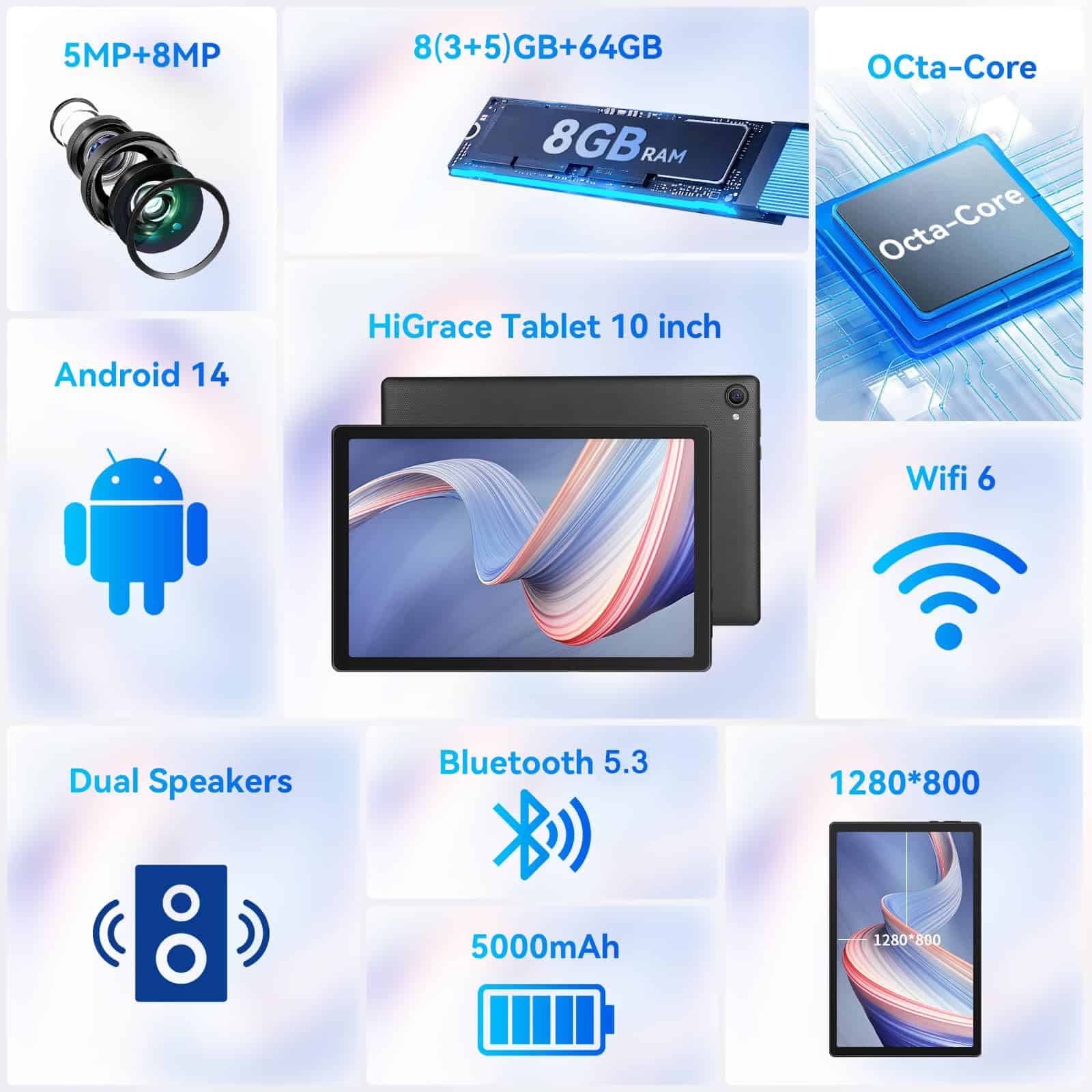 Tableta Android HiGrace de 10 pulgadas, procesador - Image 3