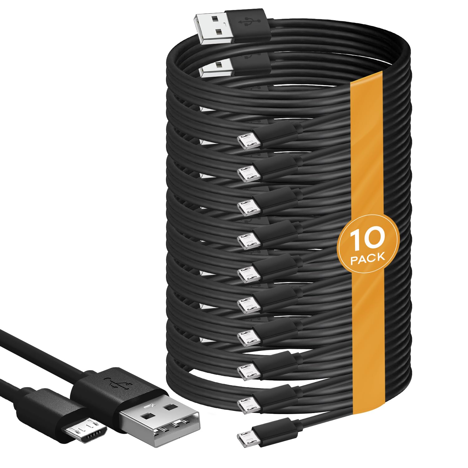 (Paquete de 10) Cable Micro USB de 15 pies, Cable de carga