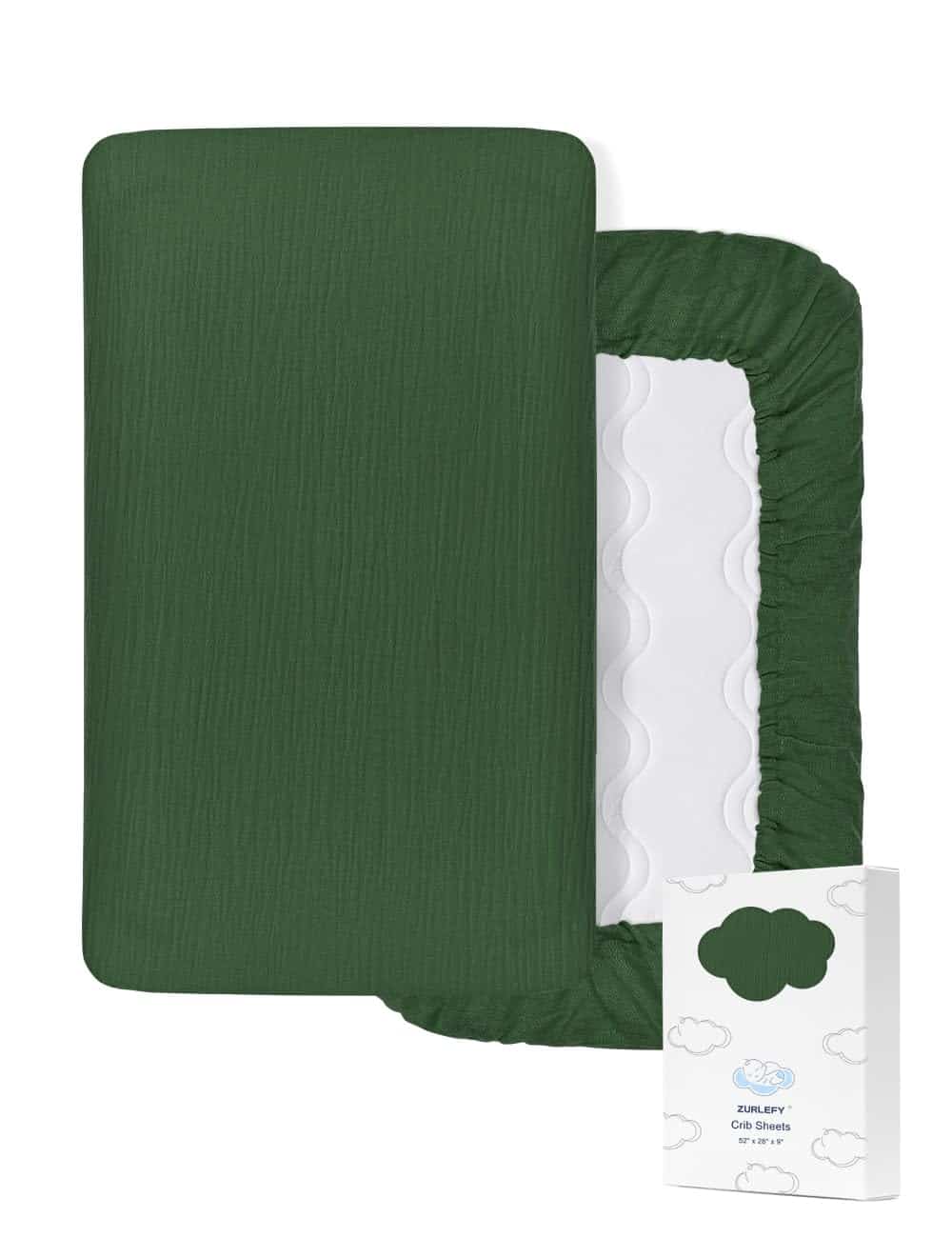 ZURLEFY Sábanas para cuna de bebé de color verde oscuro,
