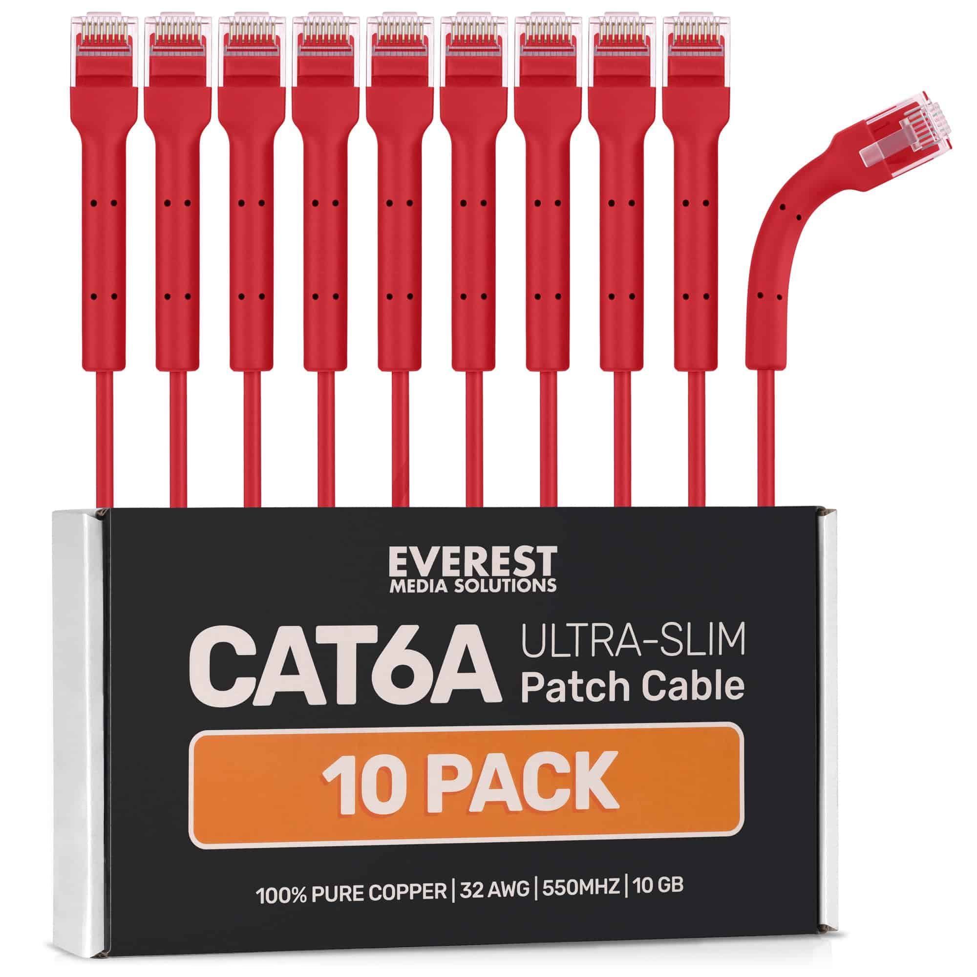 Conjunto de 10 cables Ethernet Cat6a ultra delgados Everest