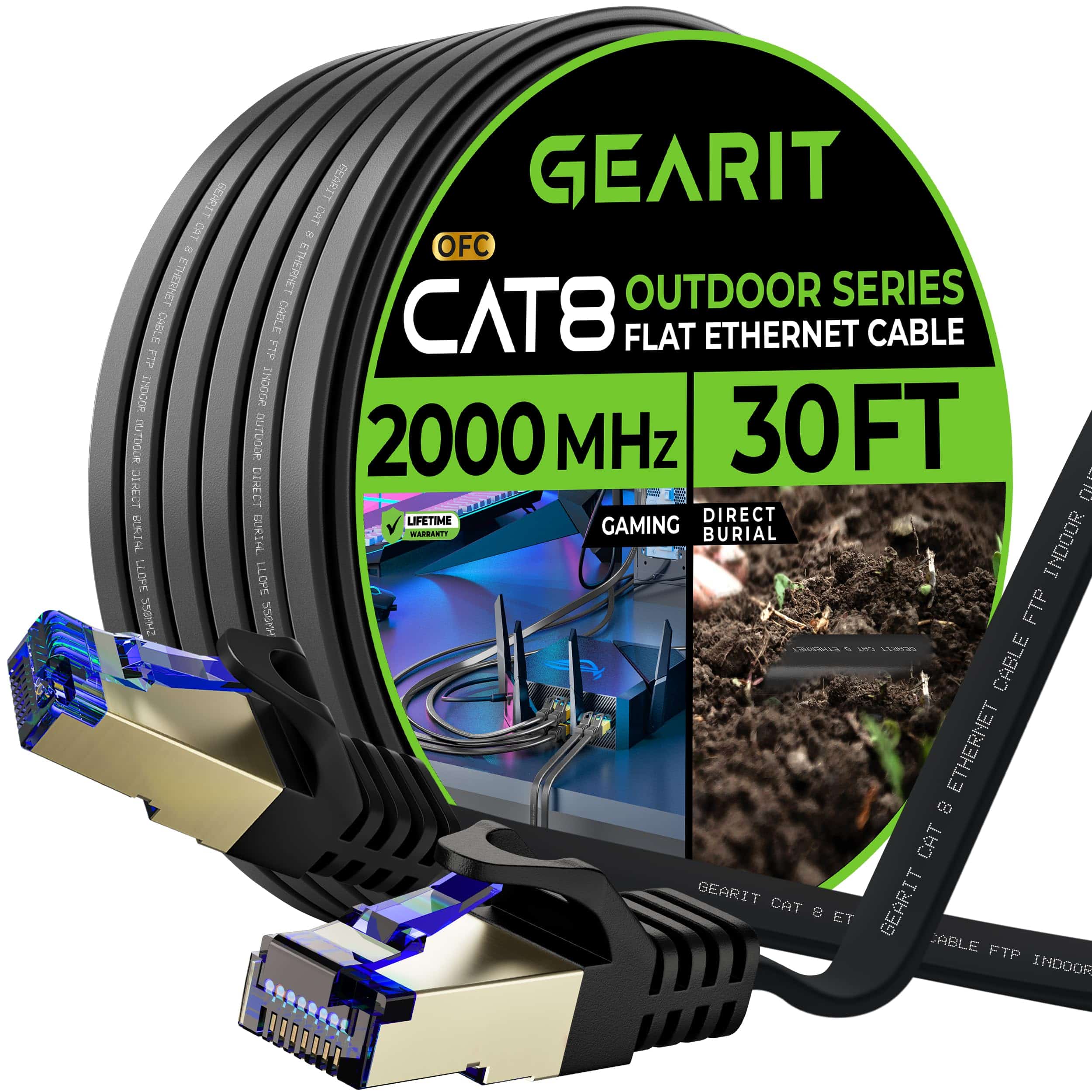 Cable Ethernet Plano Exterior Cat 8 de GEARit (30 pies,