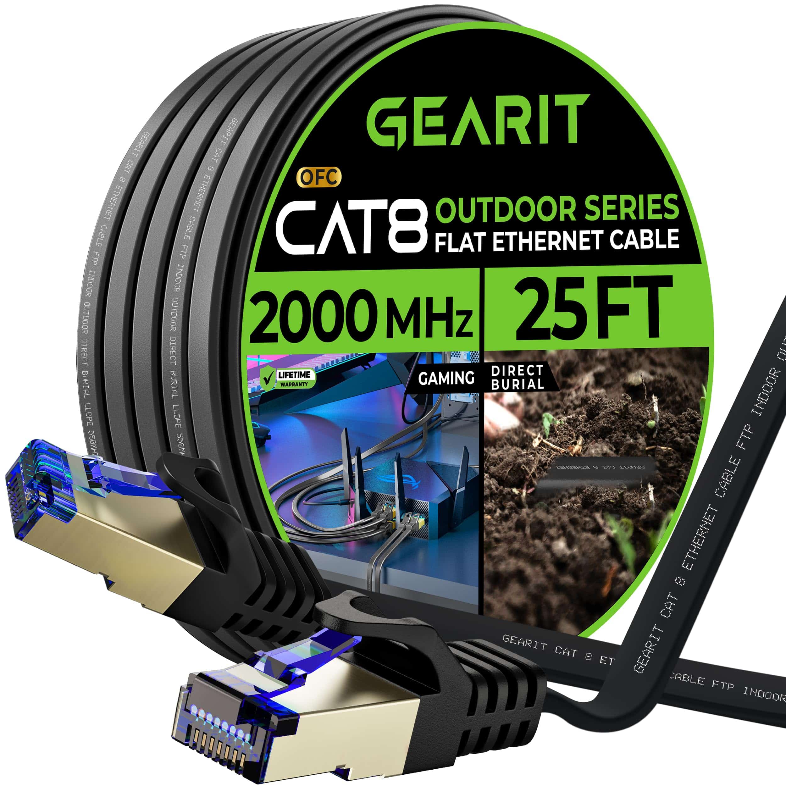 Cable Ethernet Plano Exterior Cat 8 de GEARit (25 pies,