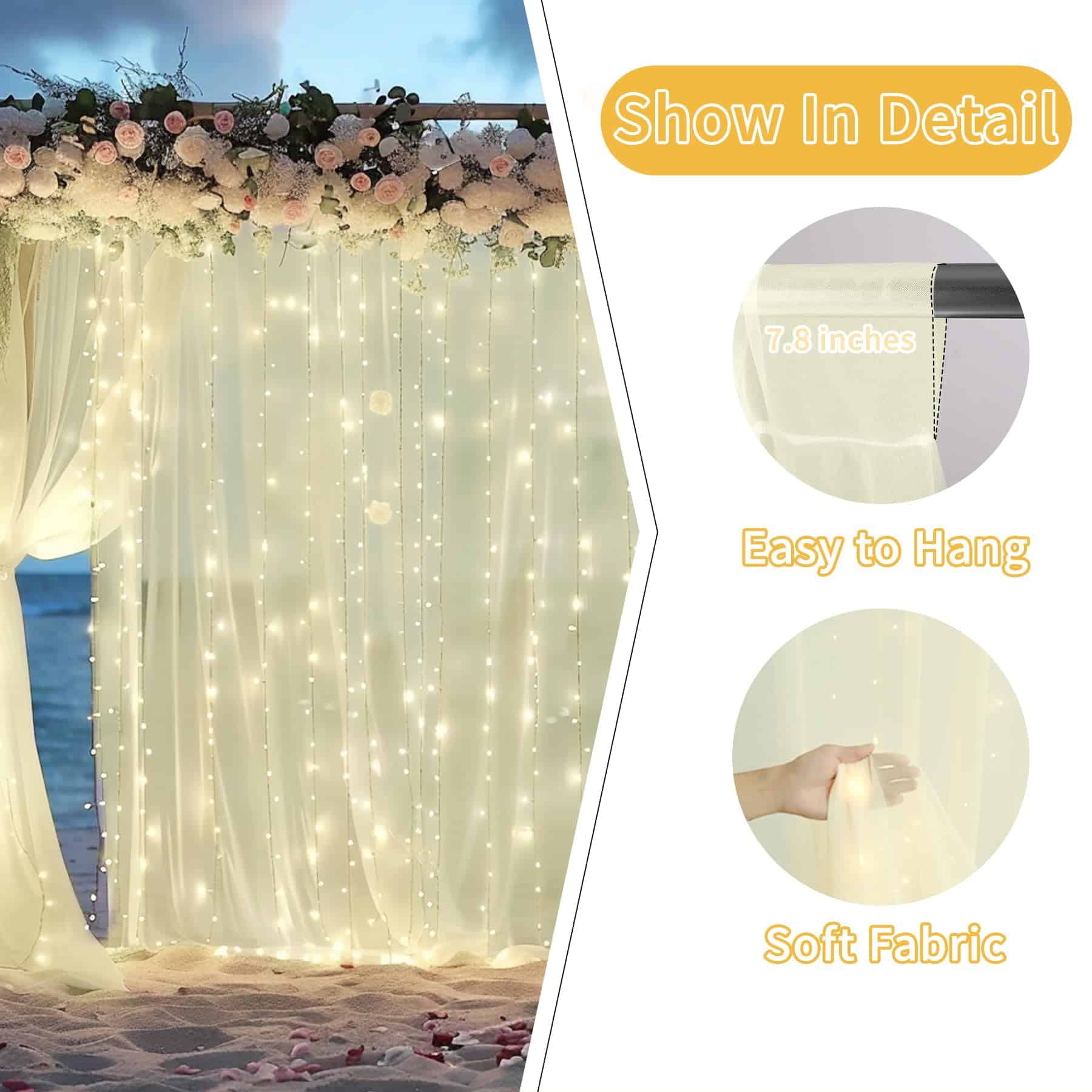 Cortinas de Tul de Fondo con Luces para Fiestas HAEFOO - - Image 5