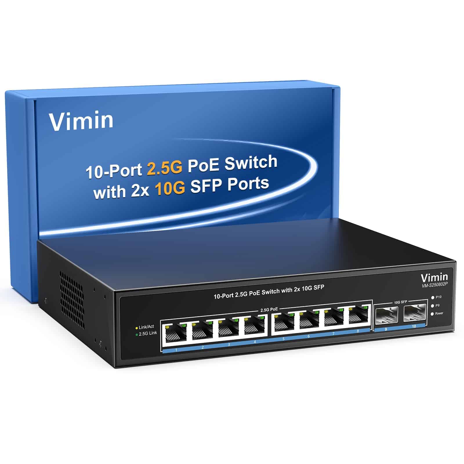 Switch PoE no administrado de 8 puertos 2.5G, VIMIN 10x PoE