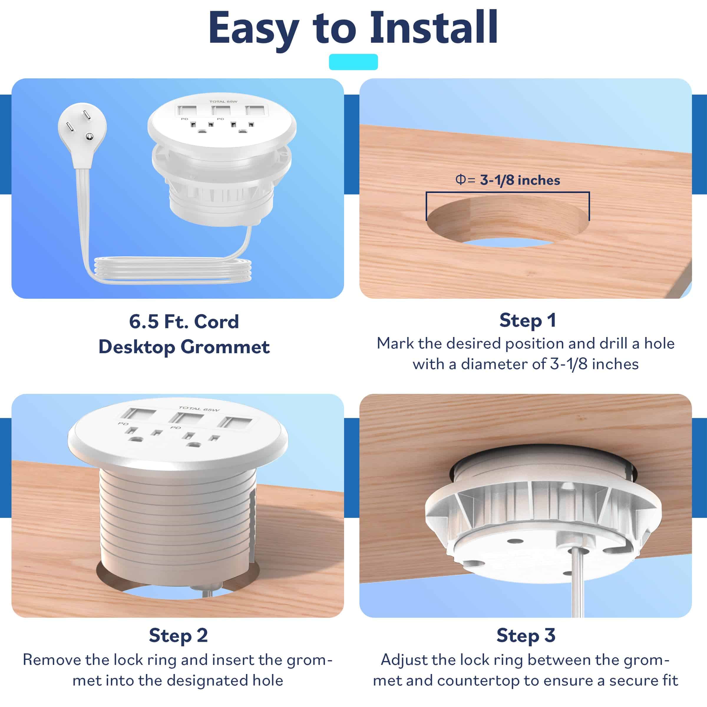 LIDER PD 65W GaN Technology Power Grommet de escritorio, - Image 9