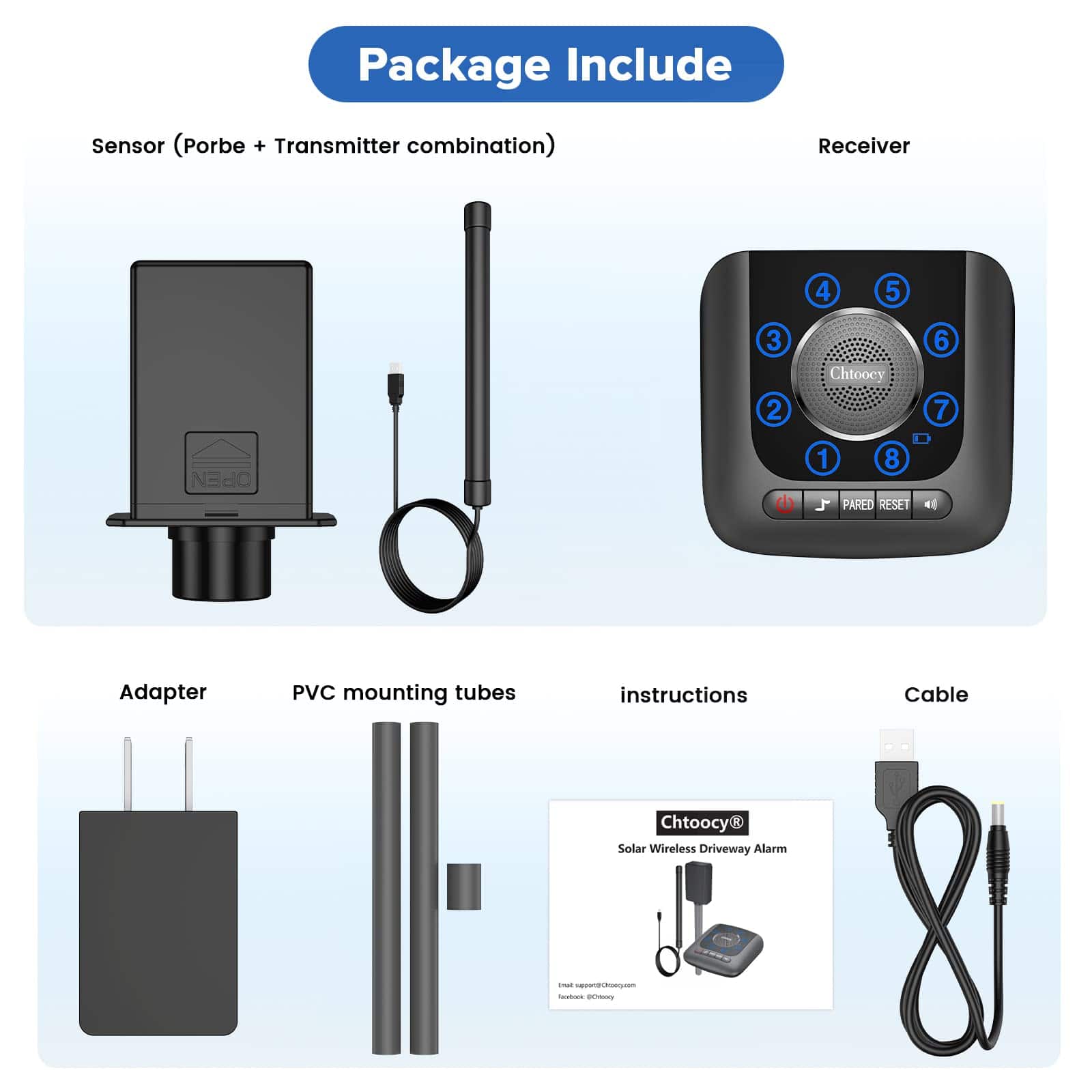 Chtoocy Sensor de Alarma para Entrada Inalámbrico Solar 1/2 - Imagen 7