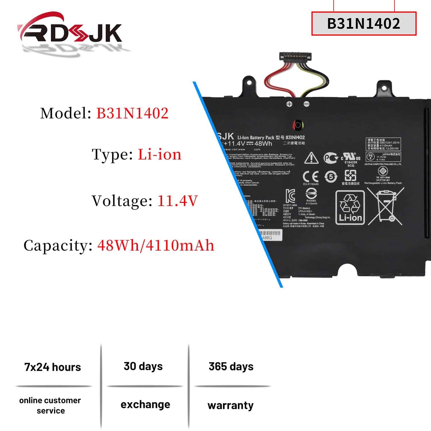 Batería para portátil B31N1402 para ASUS Q551 Q551L Q551LN - Image 3