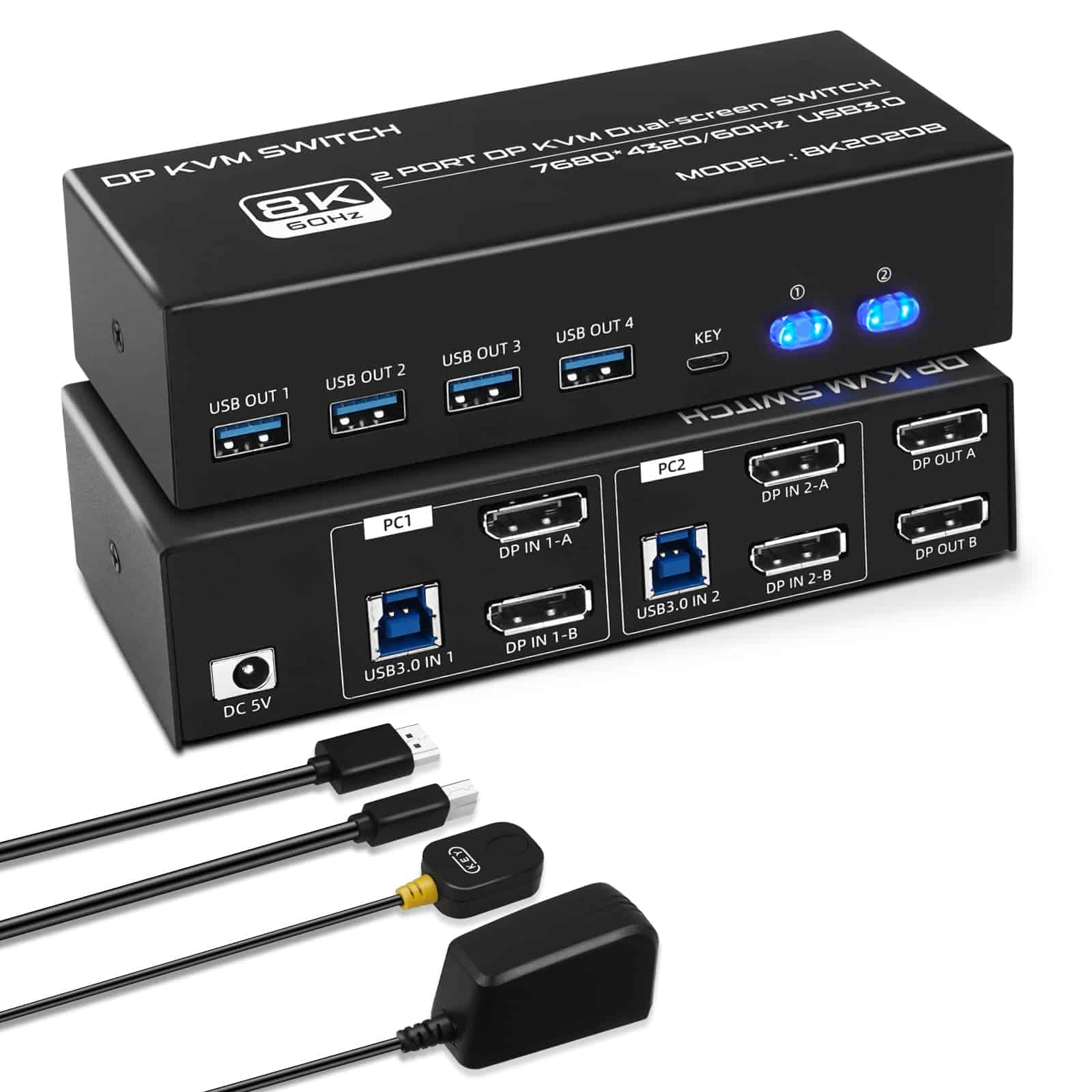 Switch KVM de Doble Monitor 8K DP 2 PC 2 Monitor, con 4 DP