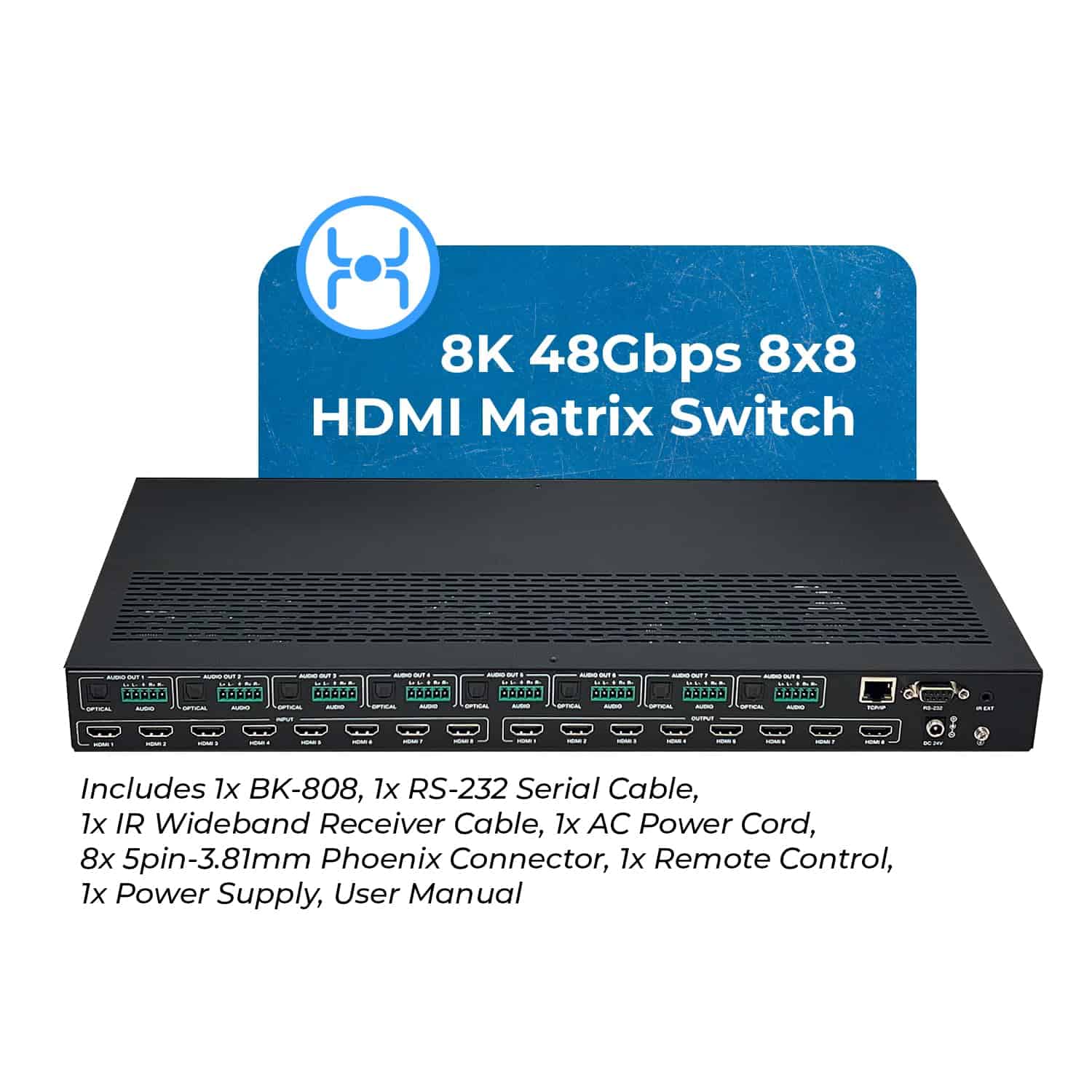 OREI 8K 8x8 HDMI Matrix Switch, Switcher con Extractor de - Image 3