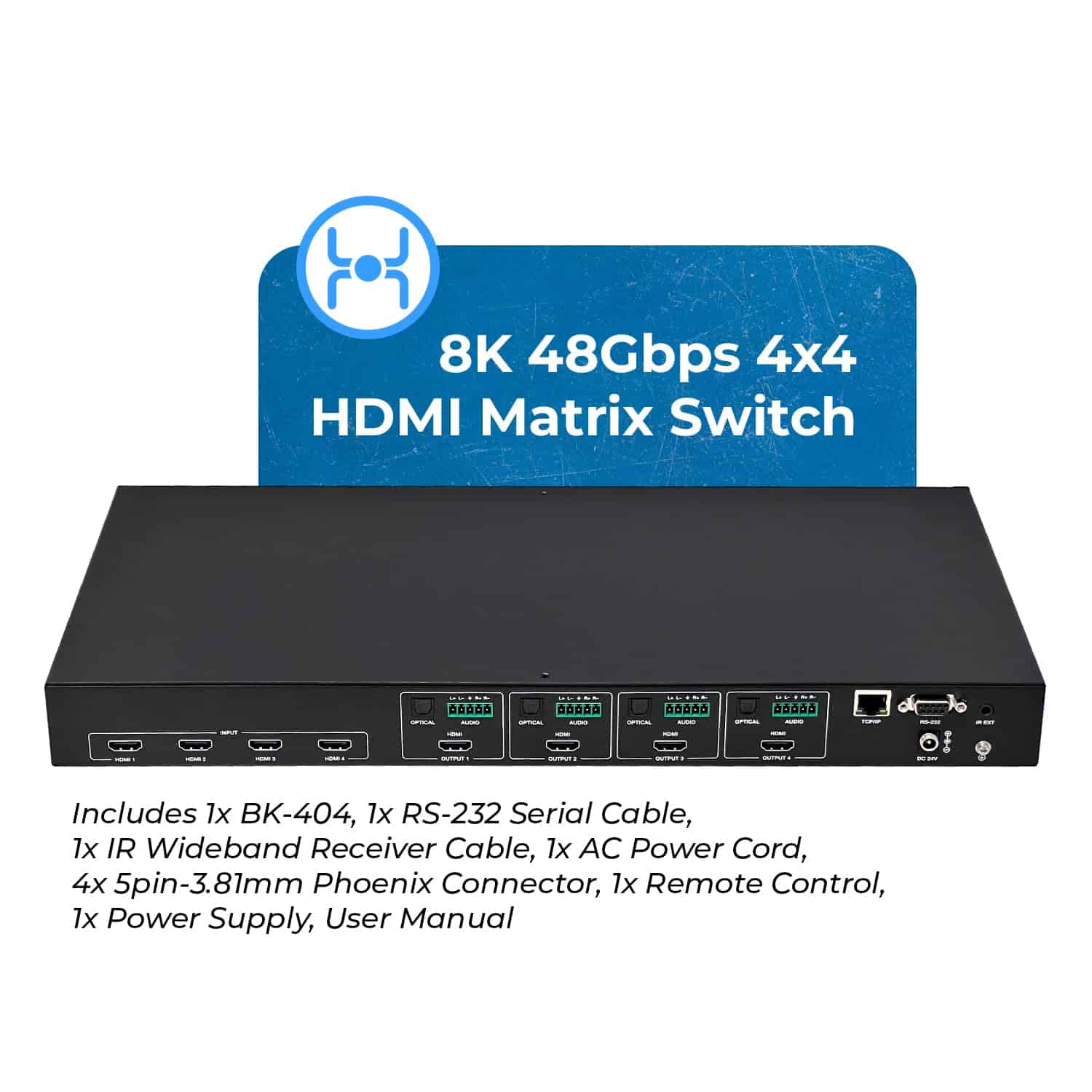 OREI 8K 4x4 HDMI Matrix Switch, Switcher con Extractor de - Image 3