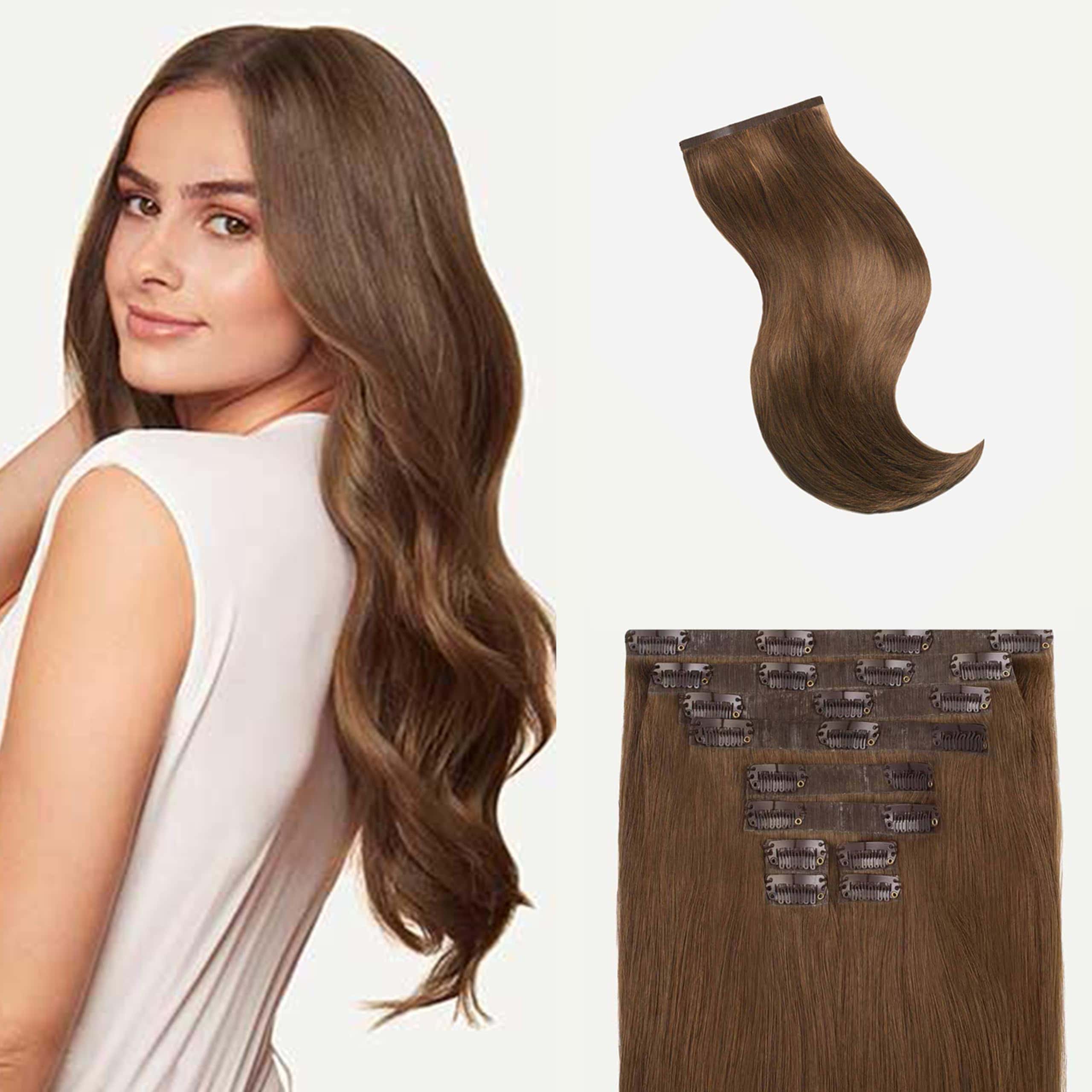 Extensiones de Cabello Clip-In 100% Remy Human -Castaño Marr