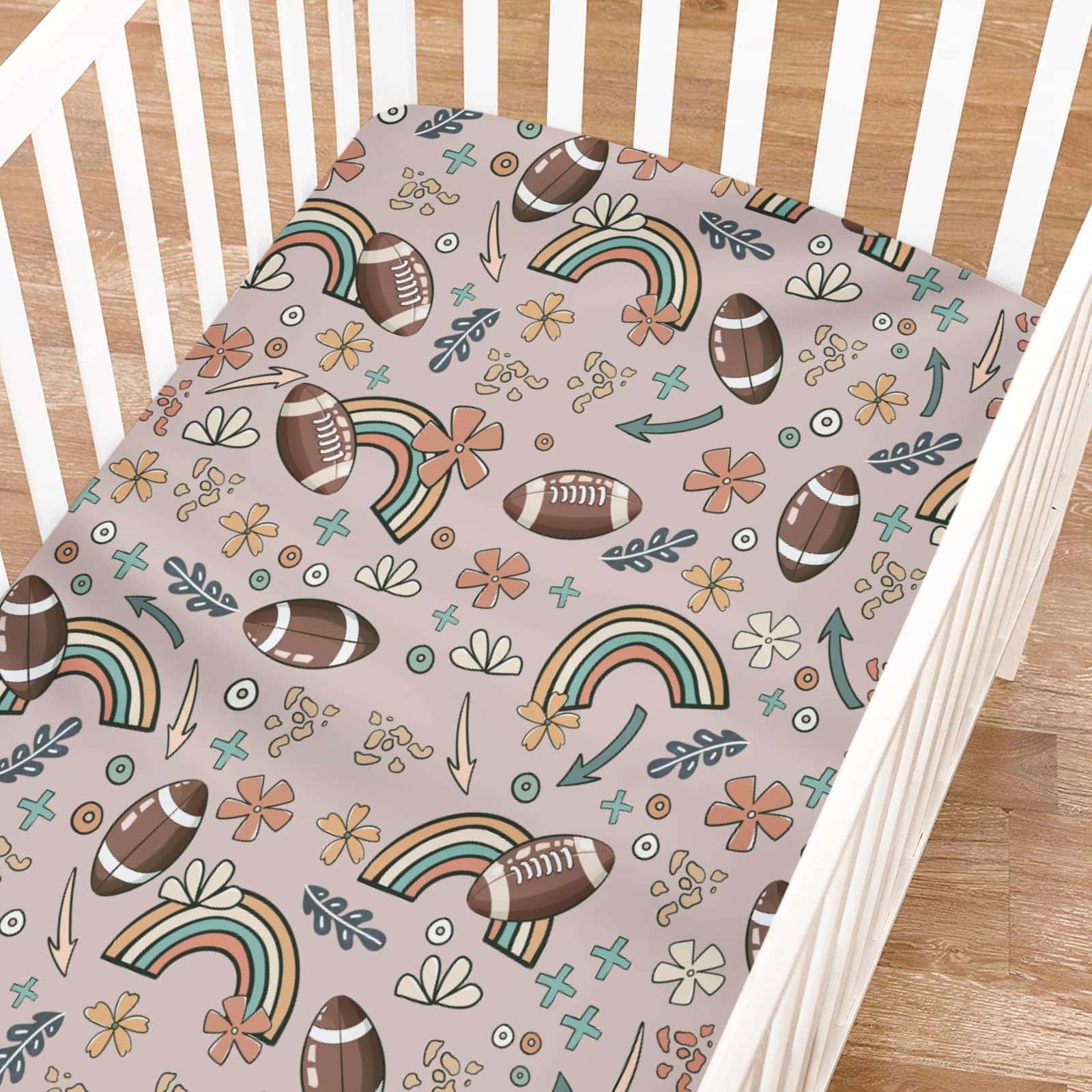 Sábanas de cuna para bebé American Football Rainbow Floral