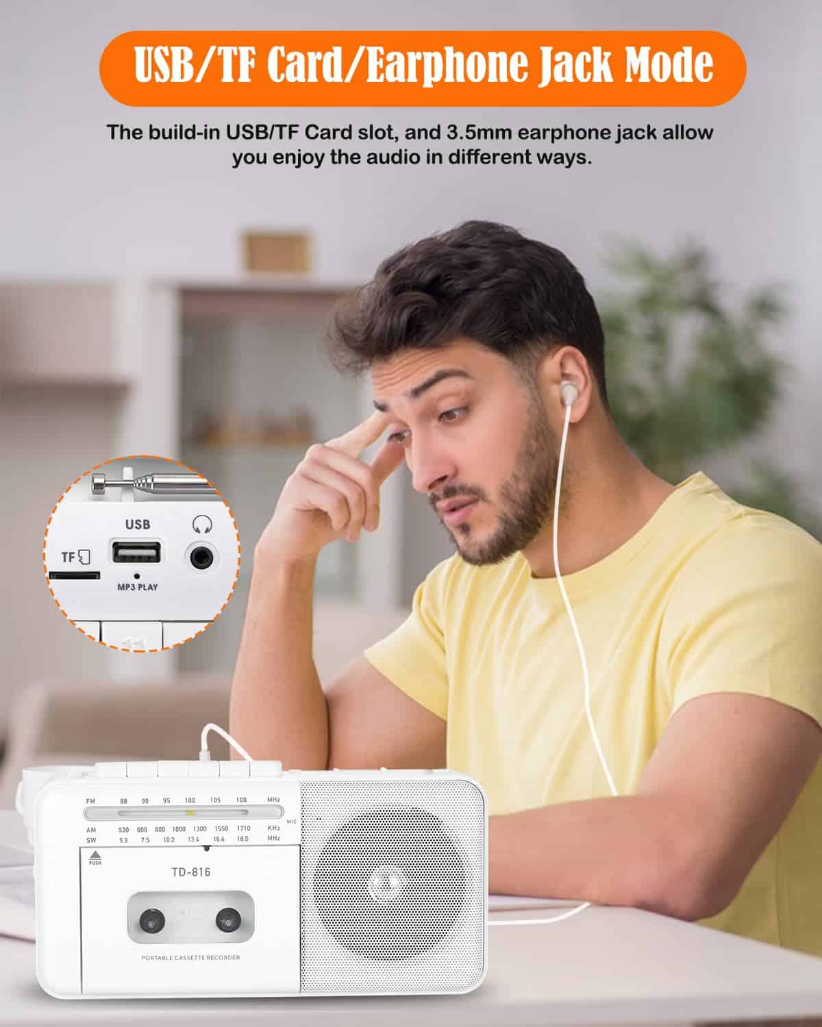 Reproductor de Casetes Recargable FIOLEES con Bluetooth, - Image 10