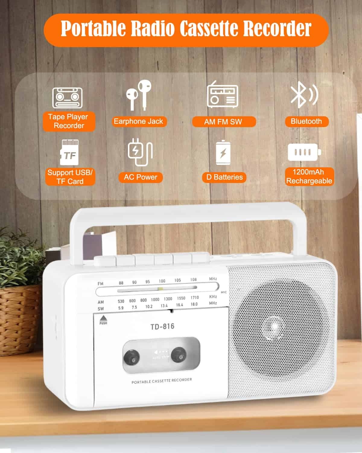 Reproductor de Casetes Recargable FIOLEES con Bluetooth, - Image 3