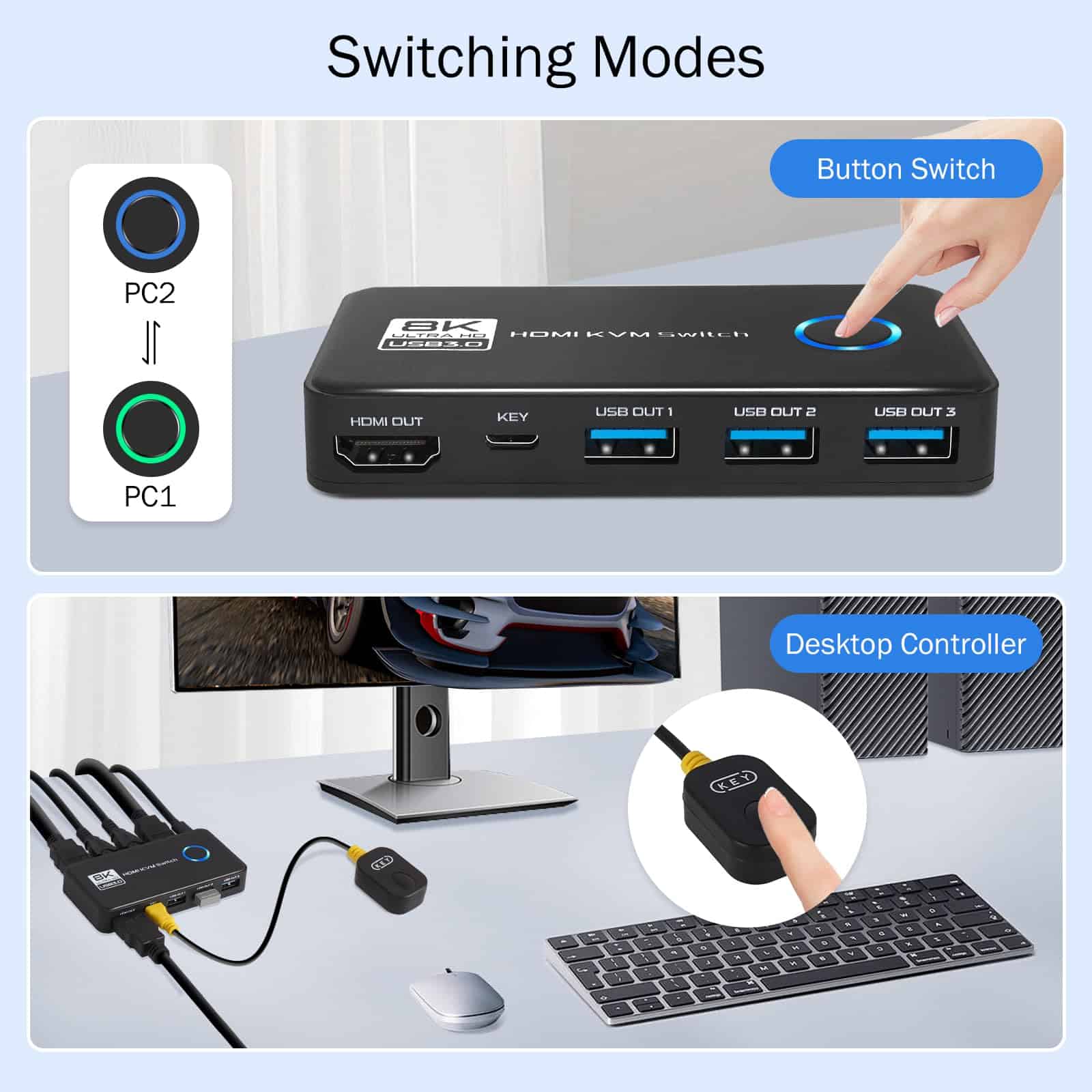 TCNEWCL 8K HDMI KVM Switch, 8K@60Hz 4K@120Hz KVM para 2 - Image 6