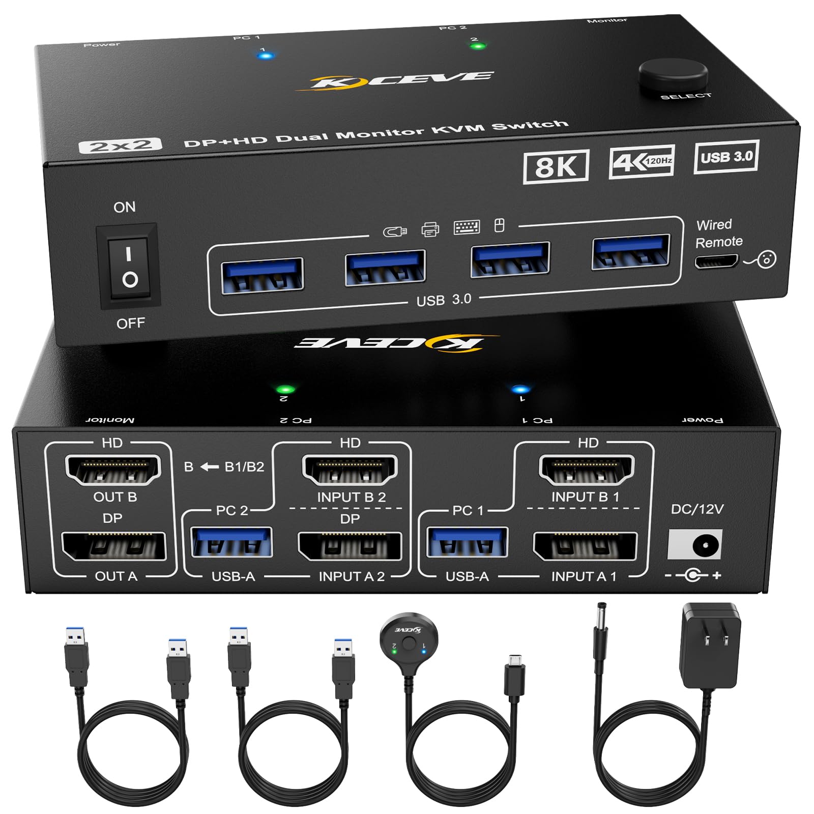 KVM Switch de 8K para 2 Monitores 2 Computadoras