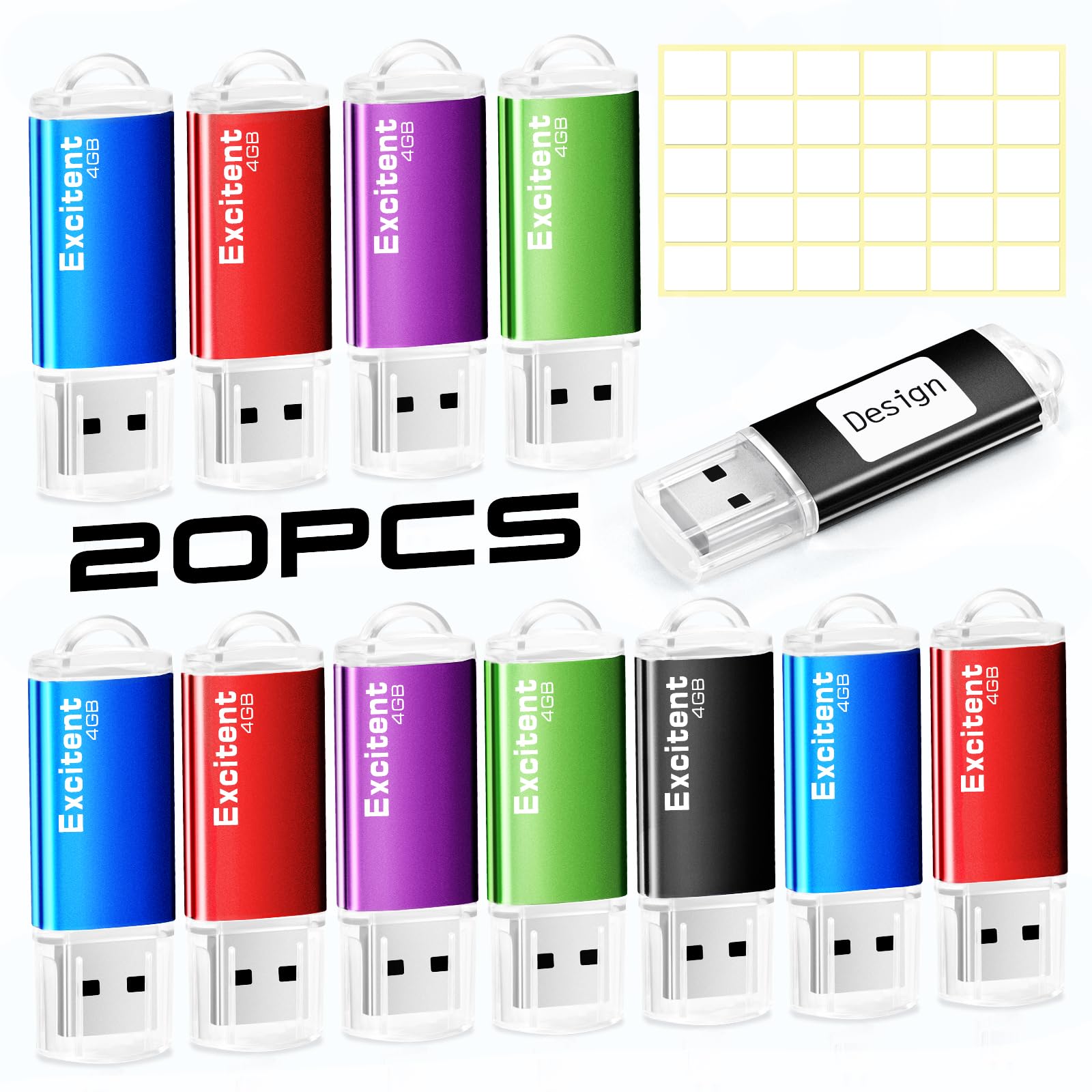 Excitent 4GB Memorias USB-20Pcs, USB Stick con 30