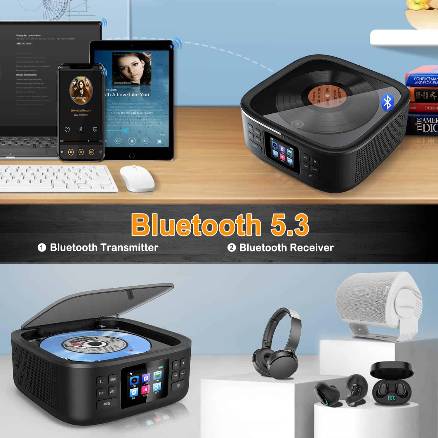 Reproductor de CD Bluetooth Portátil, Boombox de Escritorio - Image 5