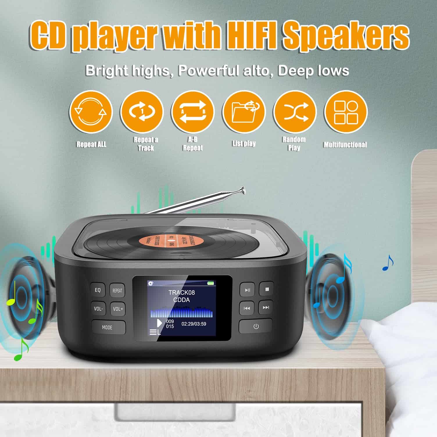 Reproductor de CD Bluetooth Portátil, Boombox de Escritorio - Image 4