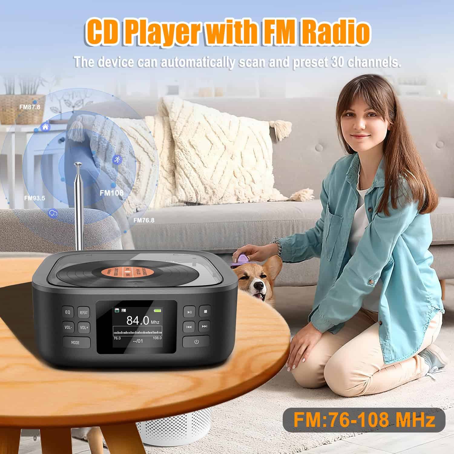 Reproductor de CD Bluetooth Portátil, Boombox de Escritorio - Image 6