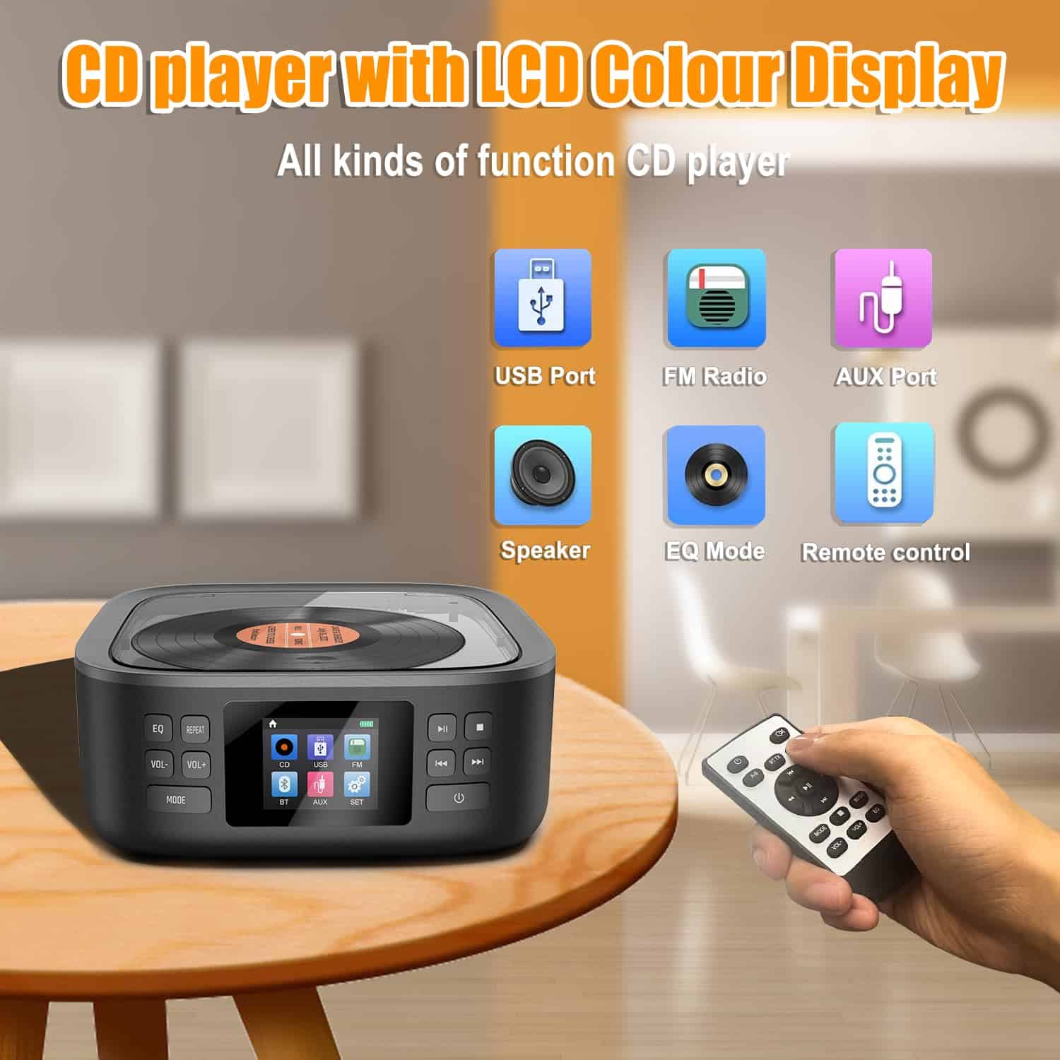Reproductor de CD Bluetooth Portátil, Boombox de Escritorio - Image 7
