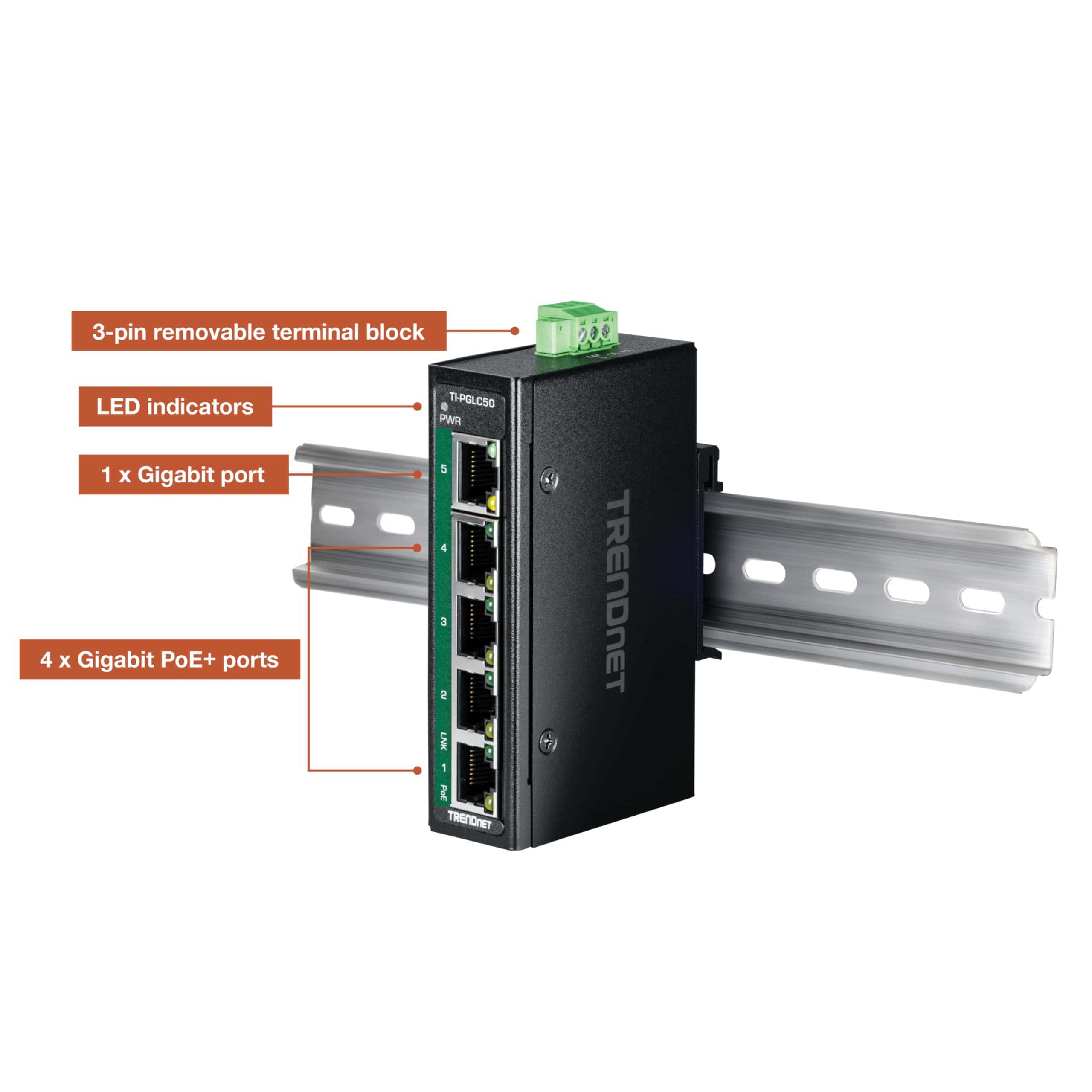 Switch Mini Industrial Gigabit PoE+ DIN-Rail de 5 Puertos - Image 10
