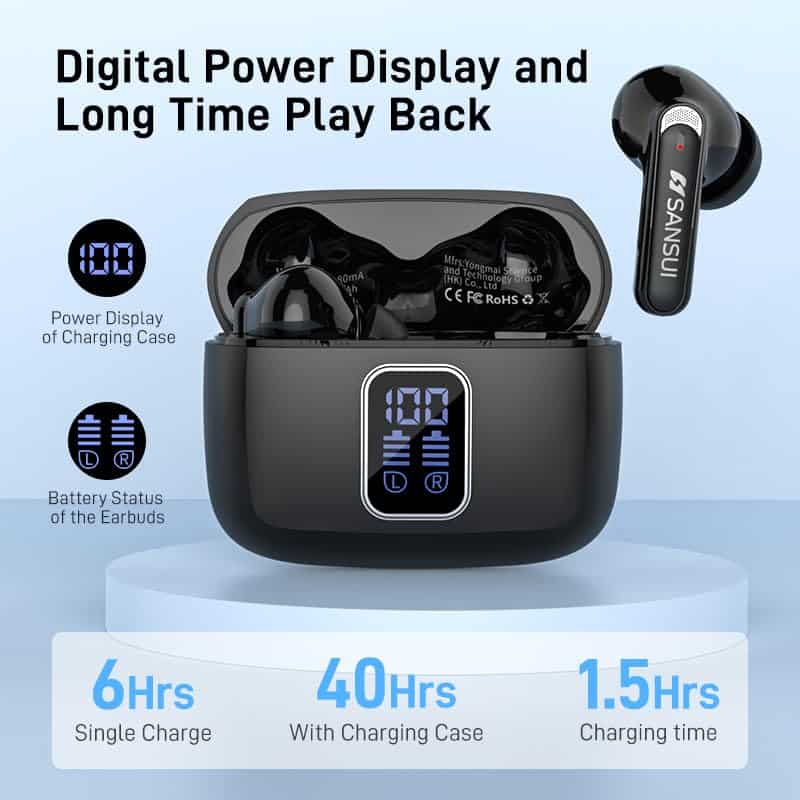 SANSUI W9 TWS Earbuds, Audífonos Inalámbricos 5.4, - Image 4