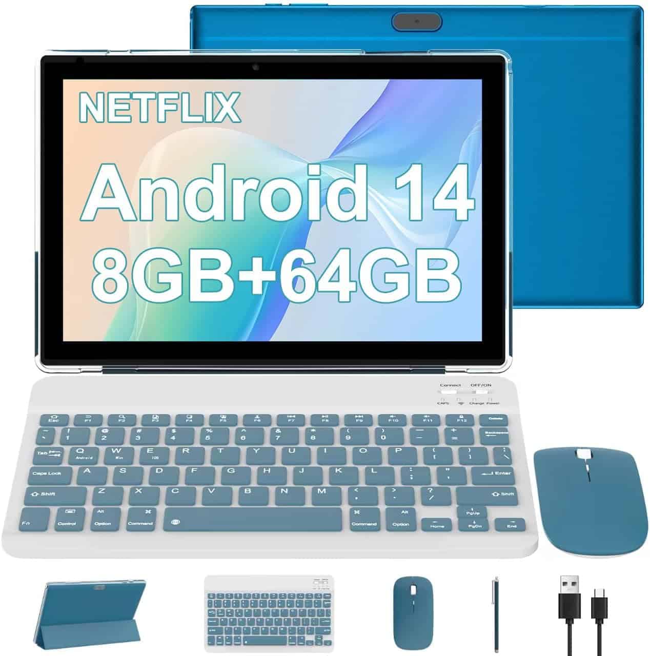 Tableta Android 14 de 10.1 Pulgadas 2 en 1 con Teclado/