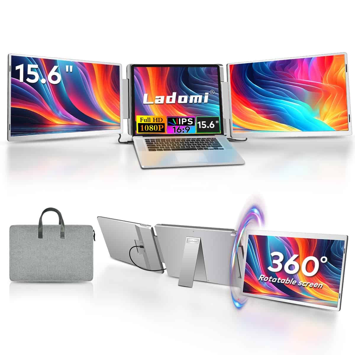 Extensor de pantalla de laptop, 15.6" FHD 1080P IPS Triple