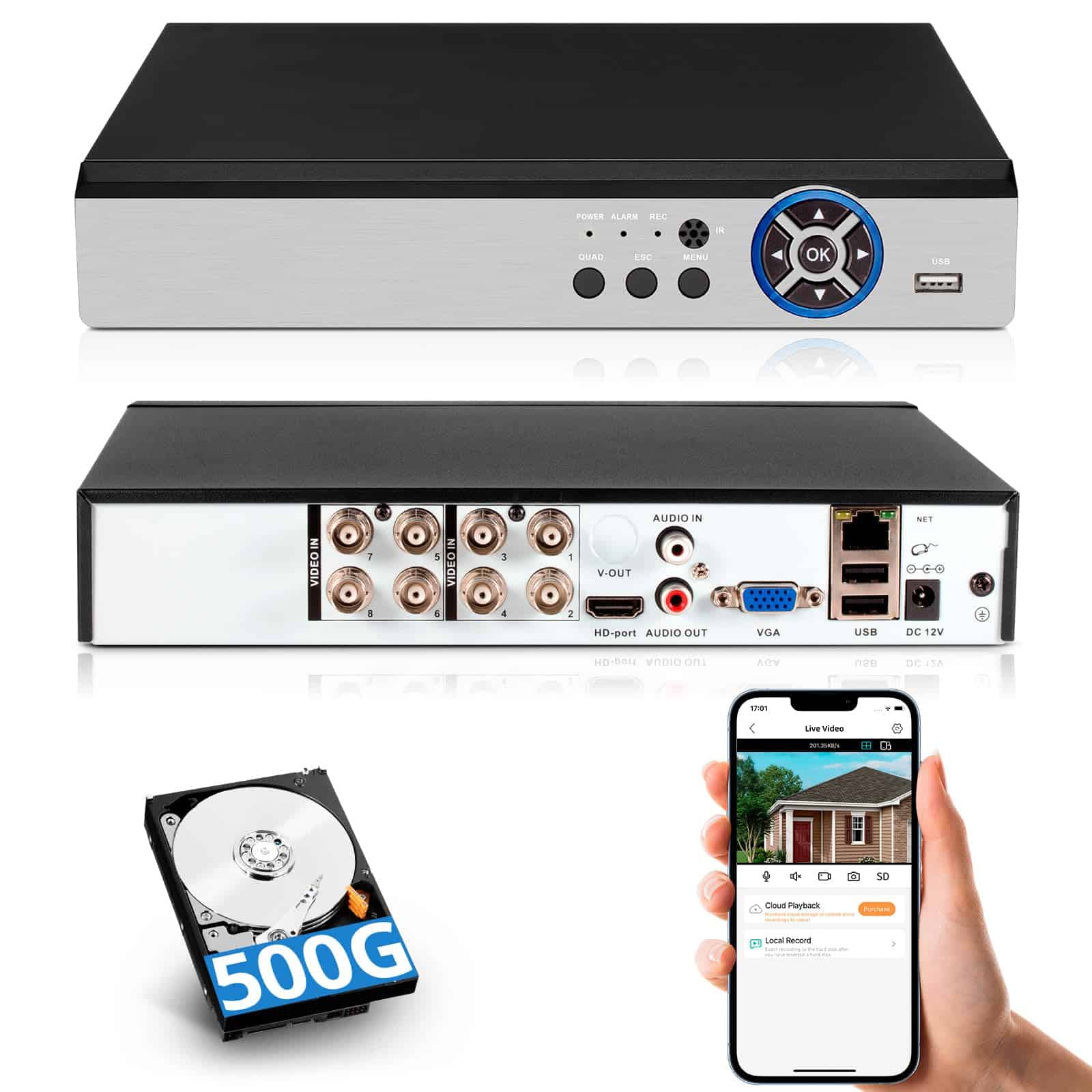 Fuers H.265+ 5MP 8 Canales Grabador de Seguridad DVR con
