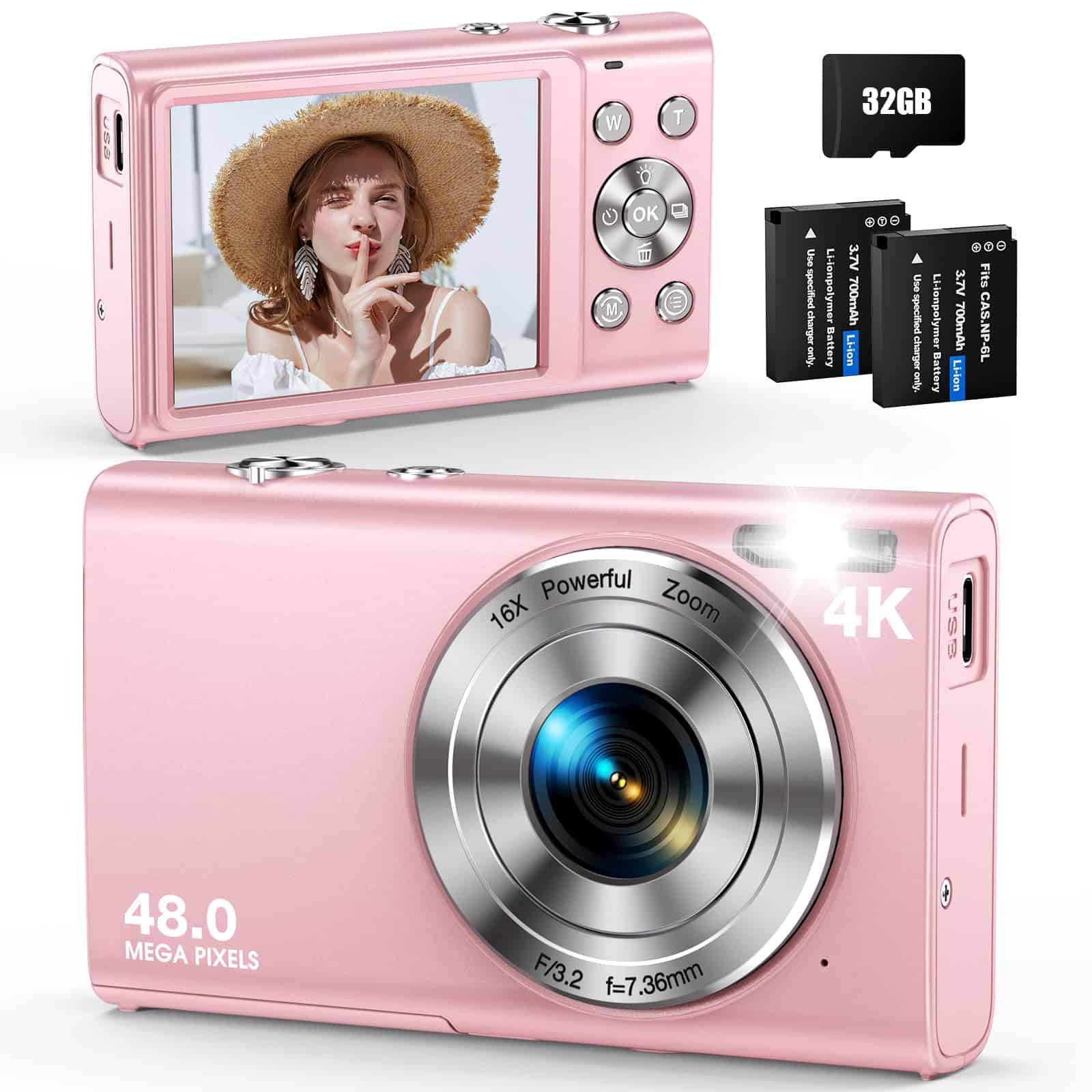 Cámara Digital, Enfoque Automático 48MP UHD -Rosa