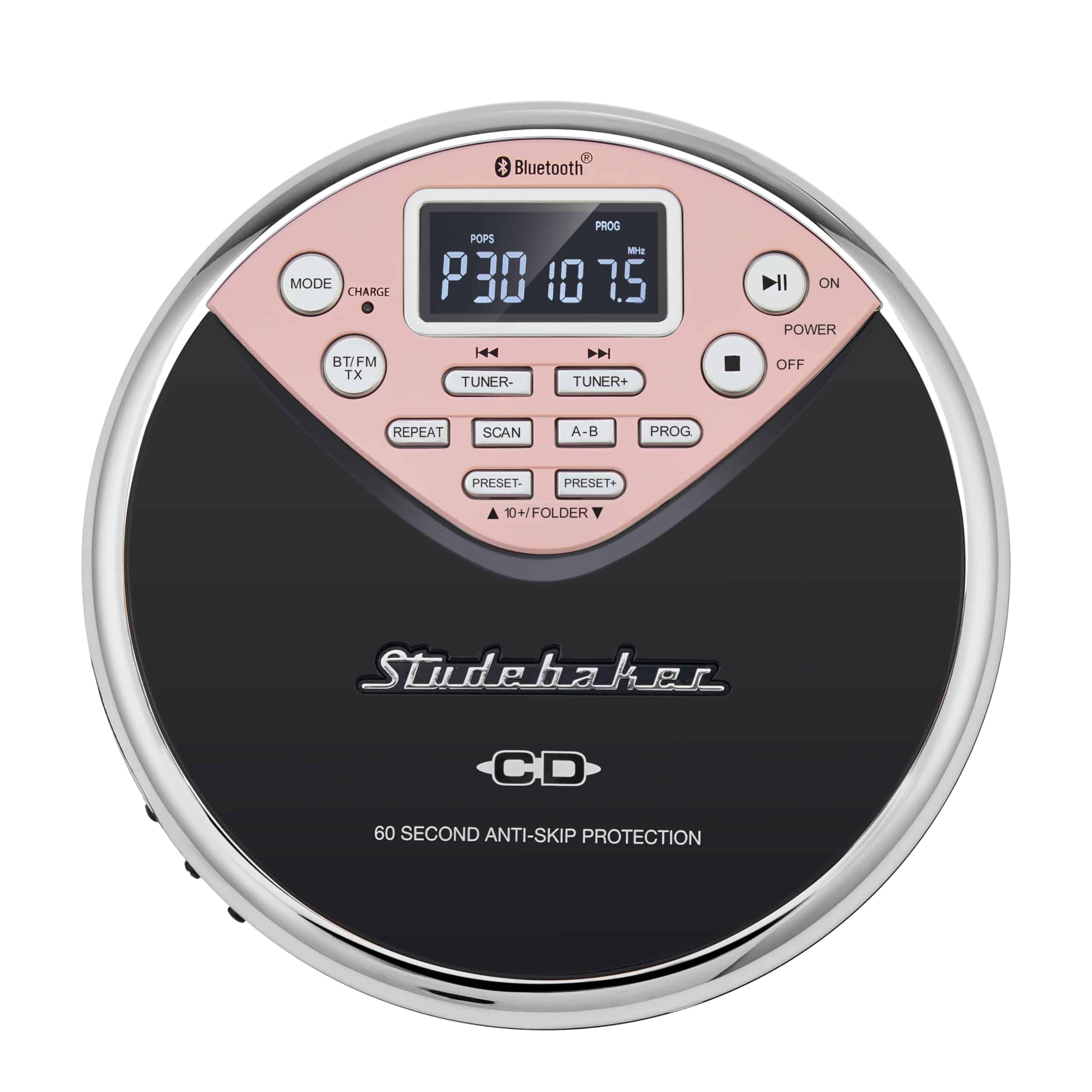 Reproductor de CD MP3 Bluetooth Personal -Negro y Rosa